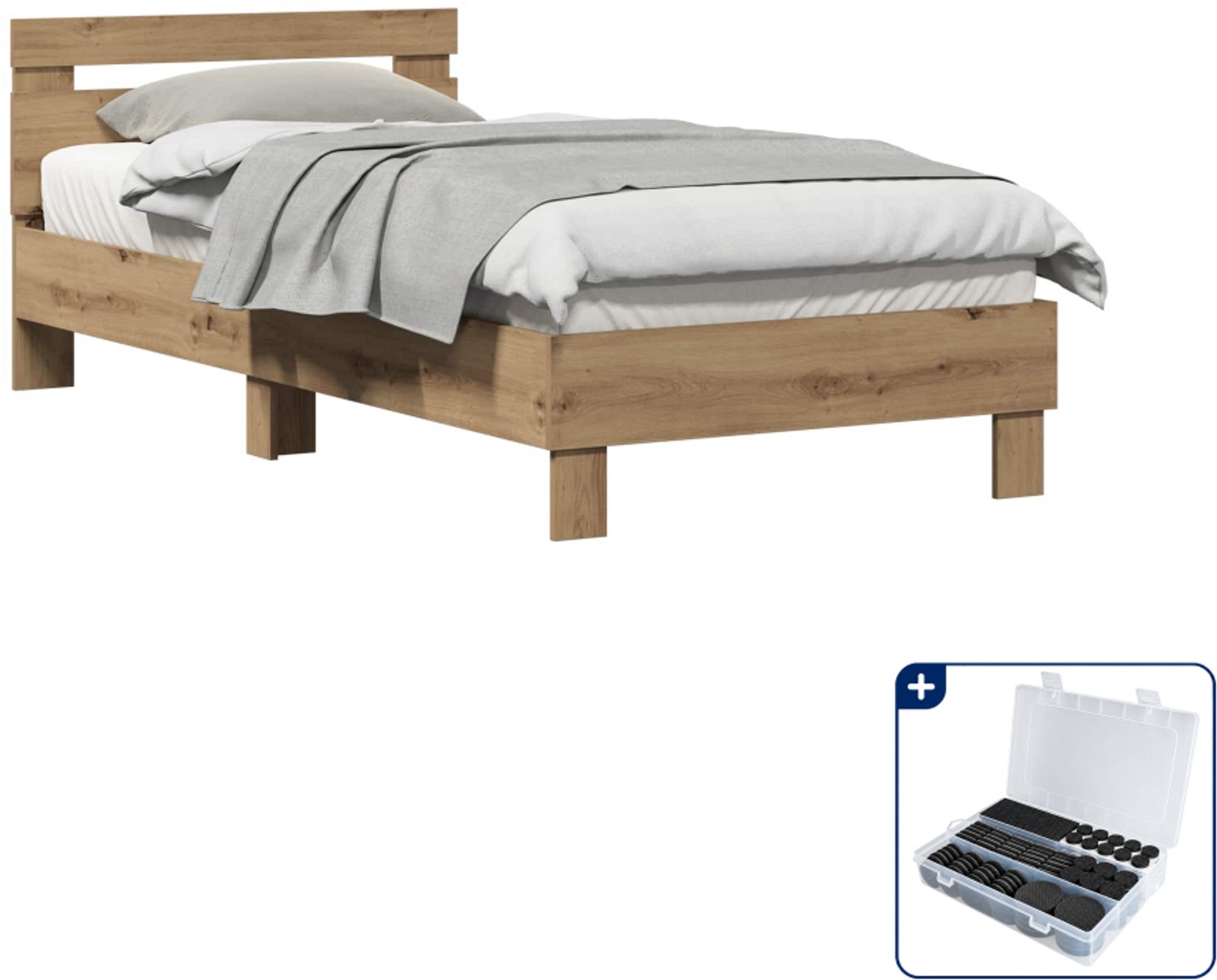 vidaXL Bedframe - 80 x 200 cm - bewerkt hout - artisanaal eiken - Inclusief antikrasvilt 177-delig Bruin