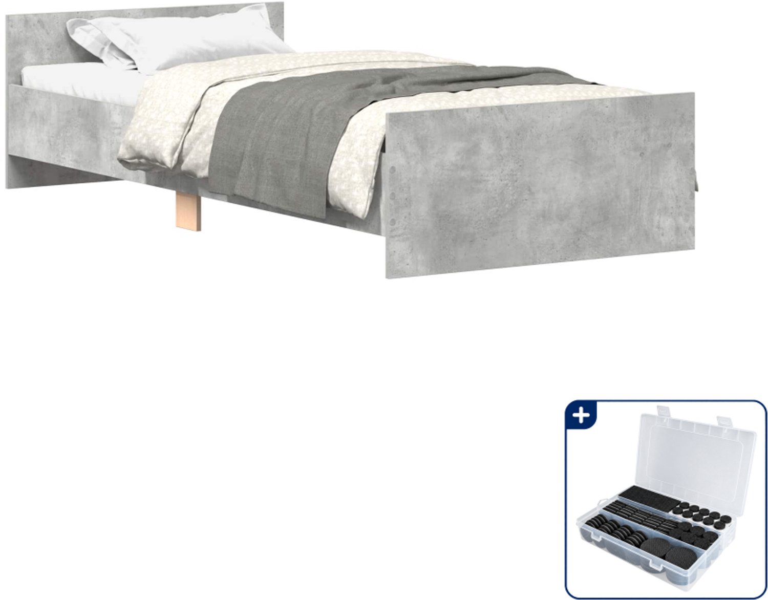 vidaXL Bedframe - 80 x 200 cm - bewerkt hout - betongrijs - Inclusief antikrasvilt 177-delig