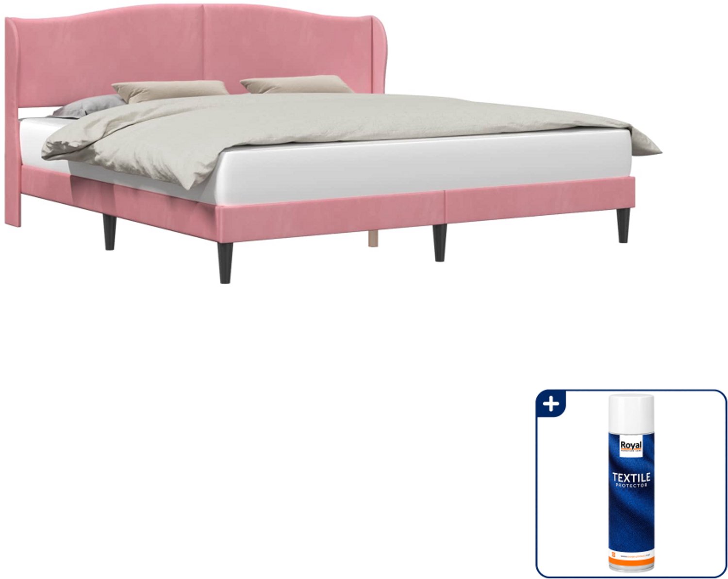 vidaXL Bedframe - Kingsize - 180 x 200 cm - fluweel - roze - Inclusief textielbeschermer 500 ml