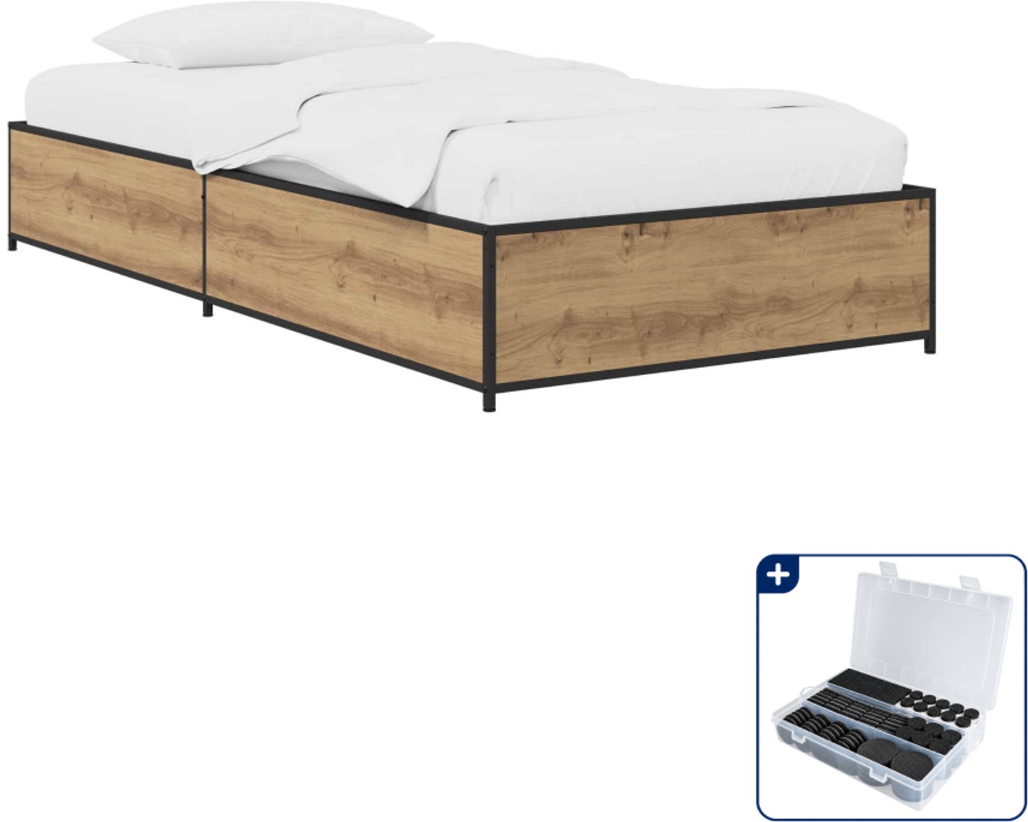 vidaXL bedframe - 80 x 200 cm - bewerkt hout - artisanaal eiken - Inclusief antikrasvilt 177-delig Bruin