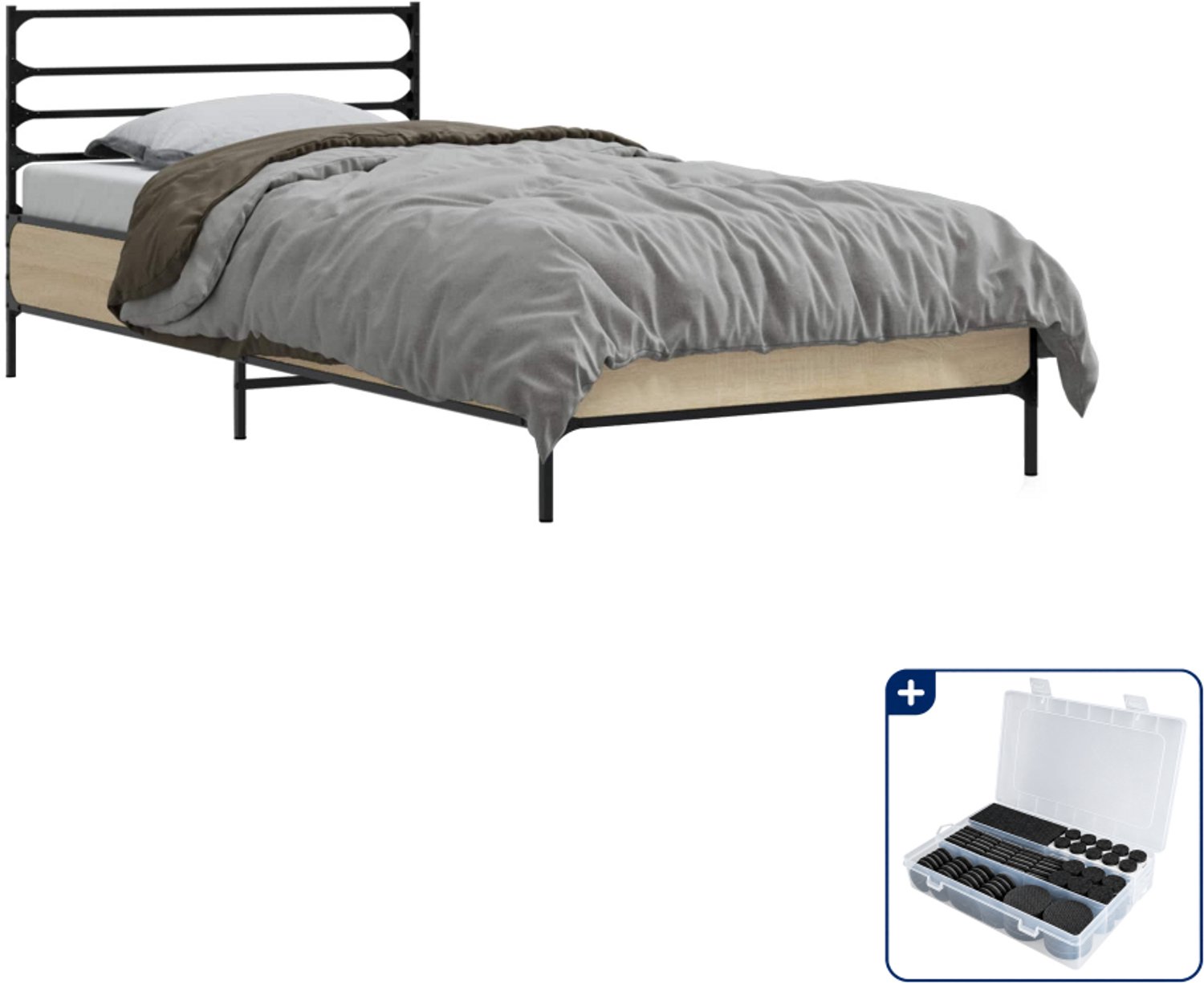 vidaXL bedframe - 80 x 200 cm - bewerkt hout - sonoma eiken - Inclusief antikrasvilt 177-delig Bruin