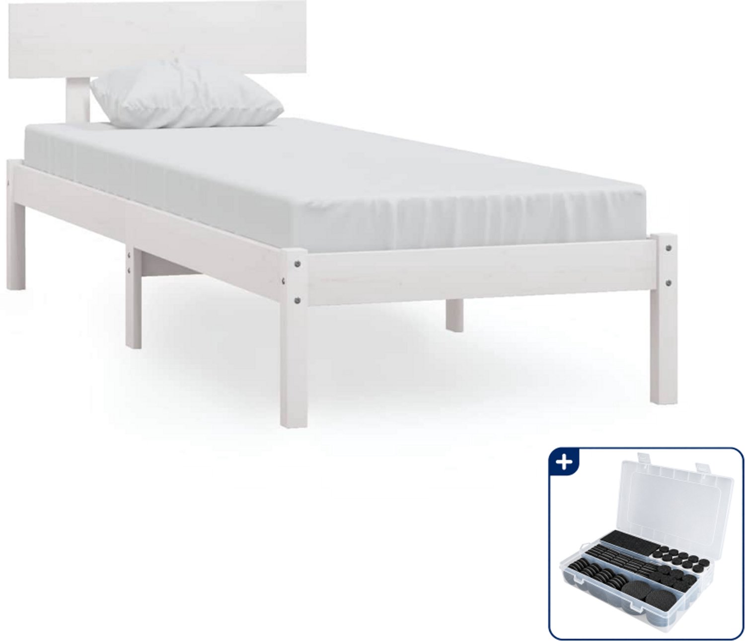 vidaXL bedframe 90 x 190 cm - massief grenenhout - wit - Inclusief antikrasvilt 177-delig