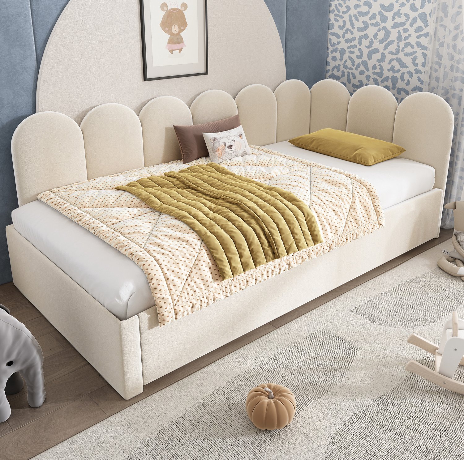 Maisentiel Beige gestoffeerd dagbed met uitschuifbed - 90x200 en 90x190 cm - zonder matras