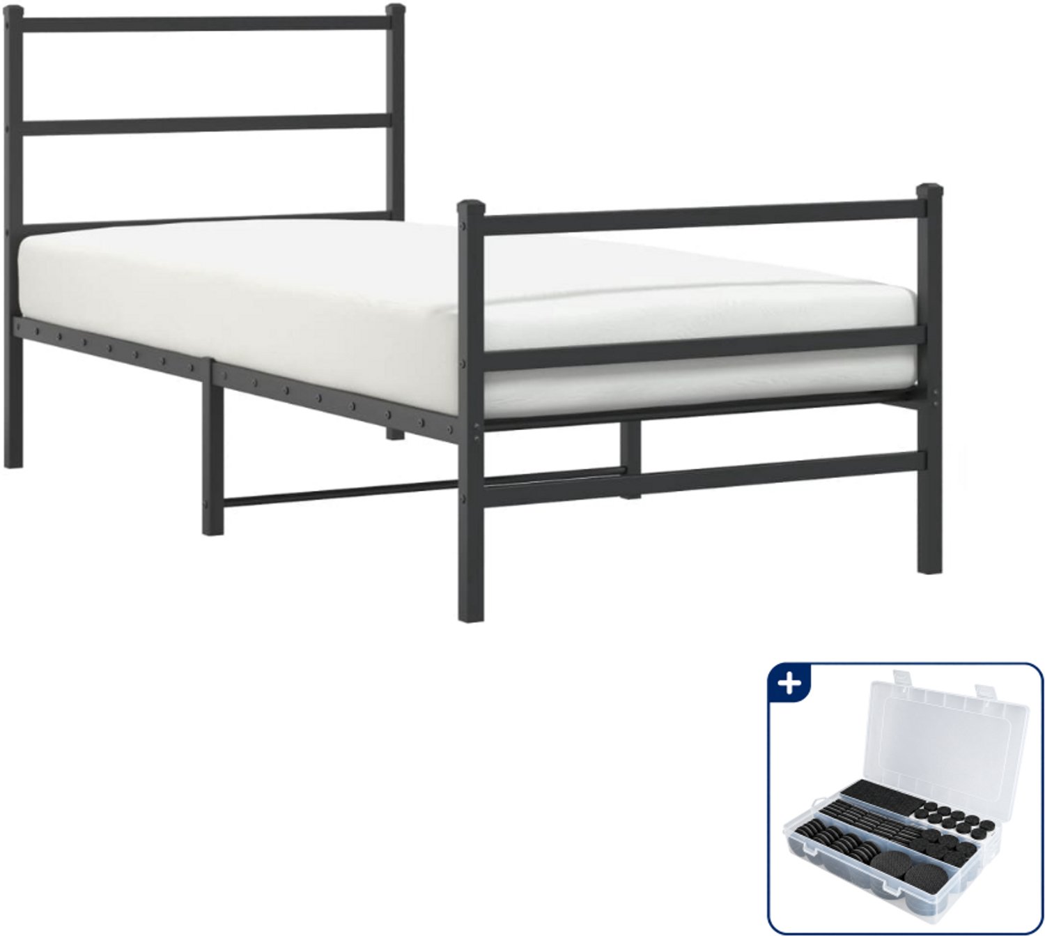 vidaXL bedframe - 90 x 200 cm - metaal - zwart - Inclusief antikrasvilt 177-delig