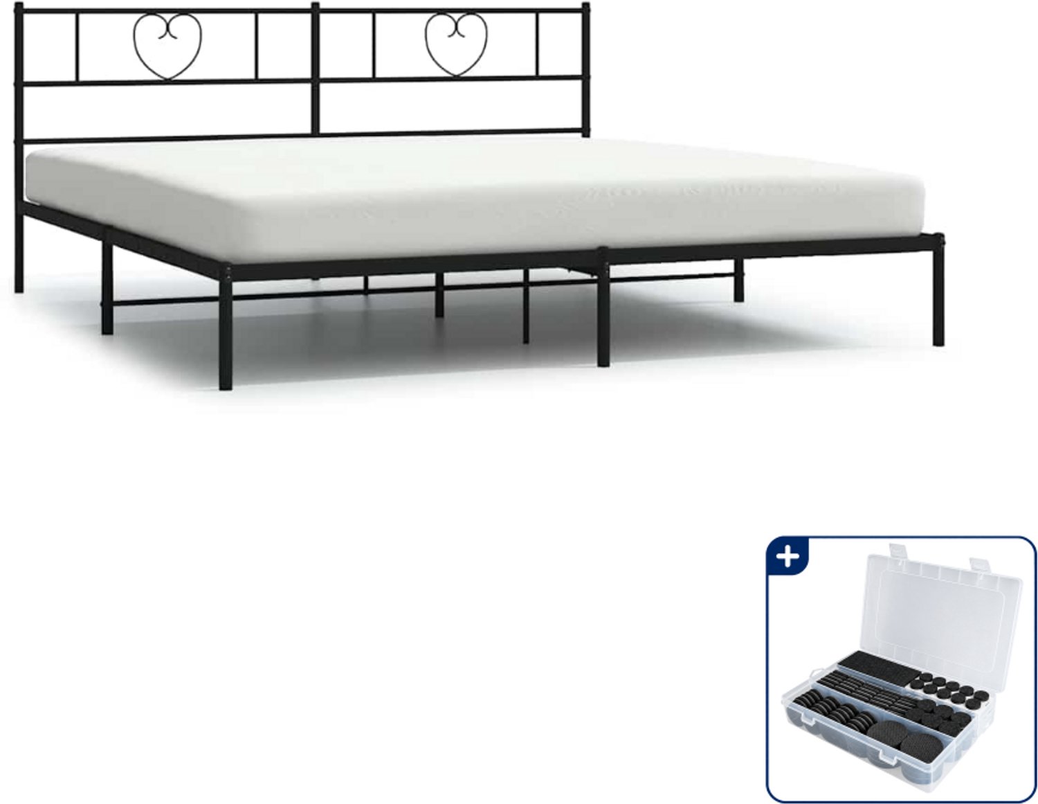 vidaXL bedframe met hoofdbord - 183 x 213 cm - metaal - zwart - Inclusief antikrasvilt 177-delig