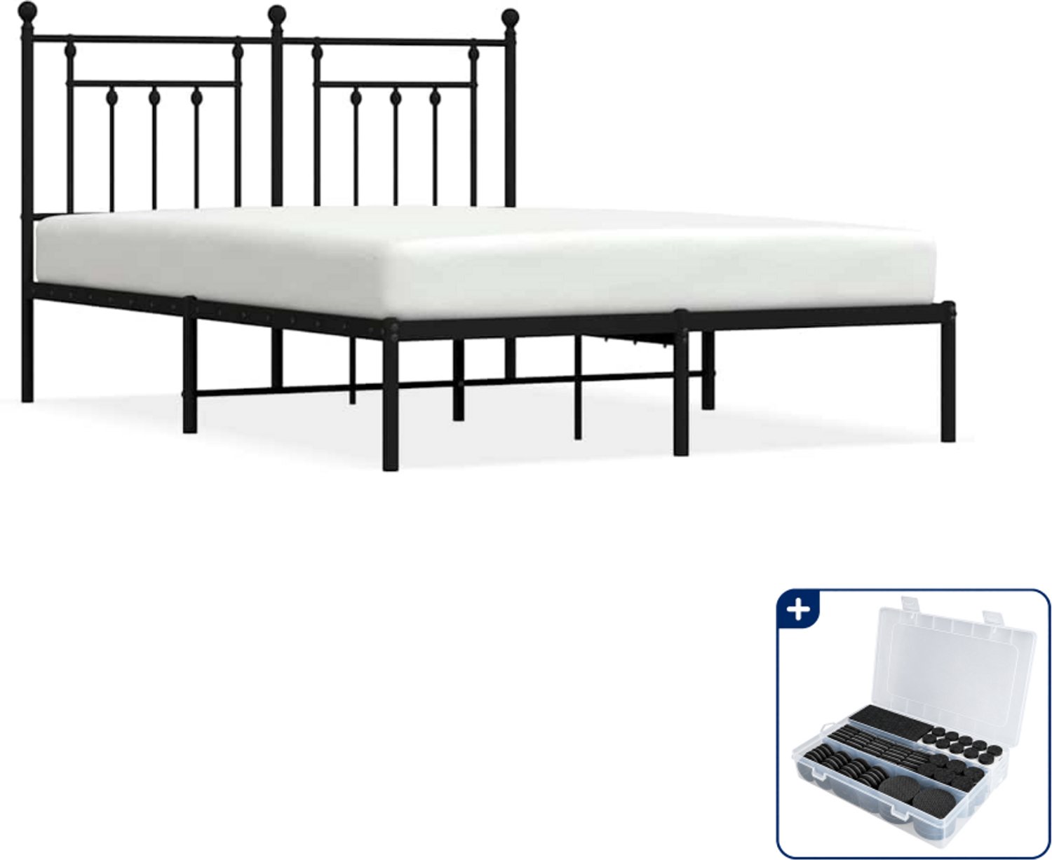 vidaXL Bedframe met hoofdbord - 150 x 200 cm - staal - zwart - Inclusief antikrasvilt 177-delig