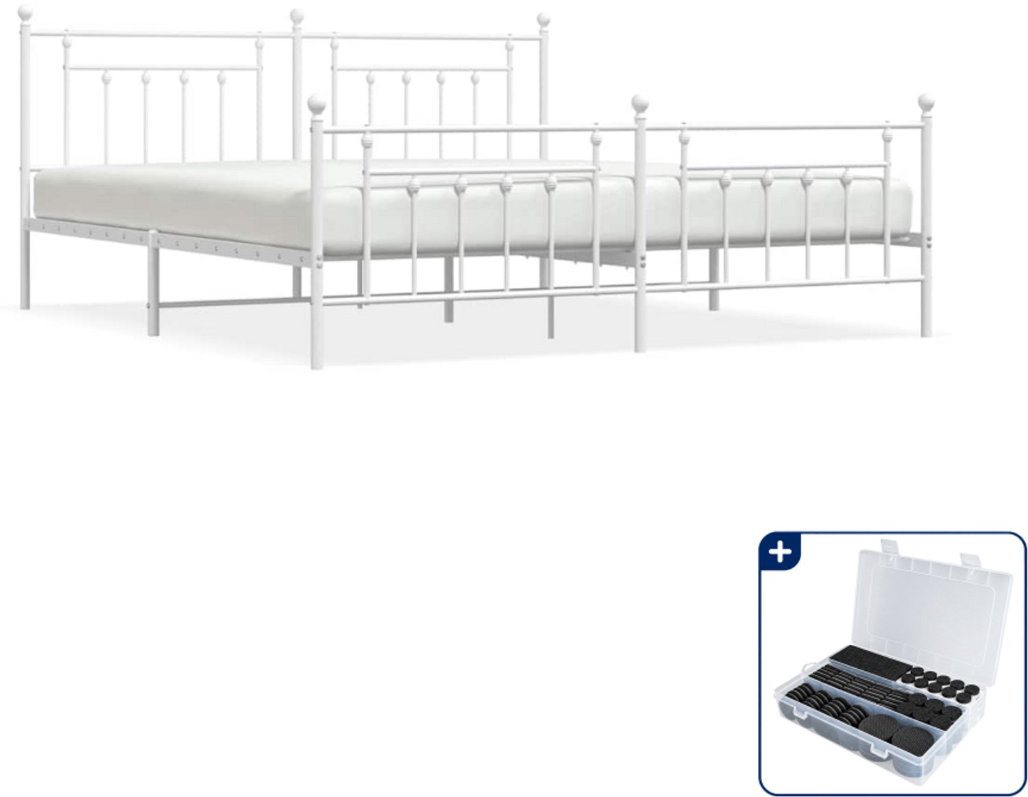 vidaXL Bedframe - 193 x 203 cm - staal - wit - Inclusief antikrasvilt 177-delig
