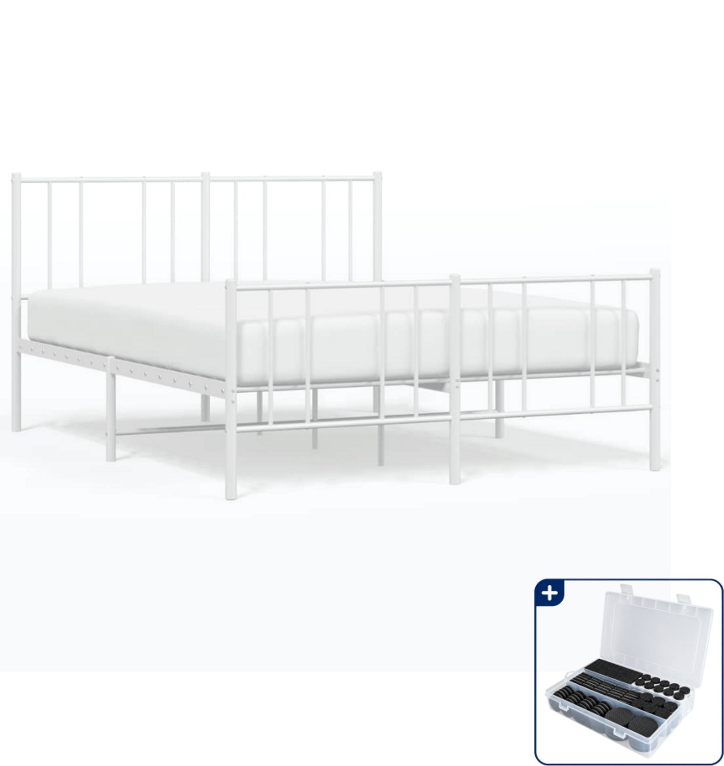 vidaXL bedframe Queensize - 160 x 200 cm - metaal - wit - Inclusief antikrasvilt 177-delig