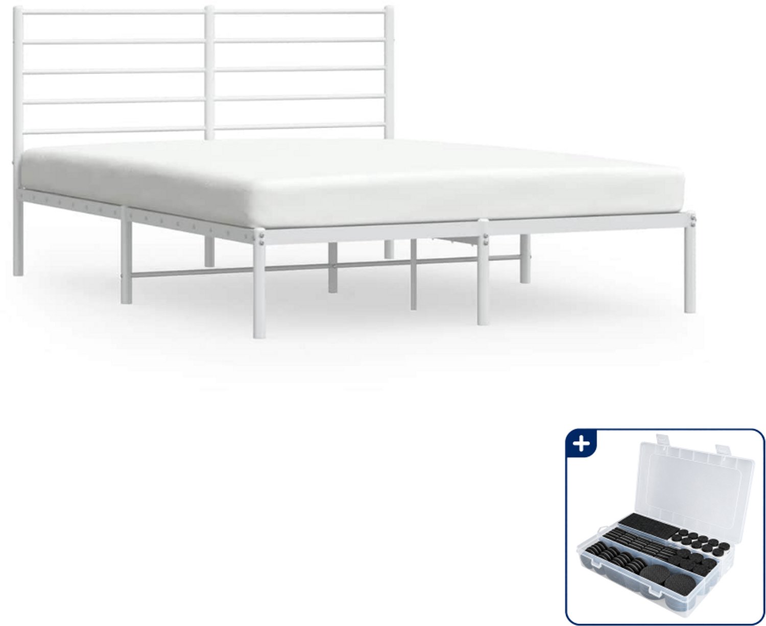vidaXL bedframe met hoofdbord - Small double 140 x 200 cm - wit - Inclusief antikrasvilt 177-delig