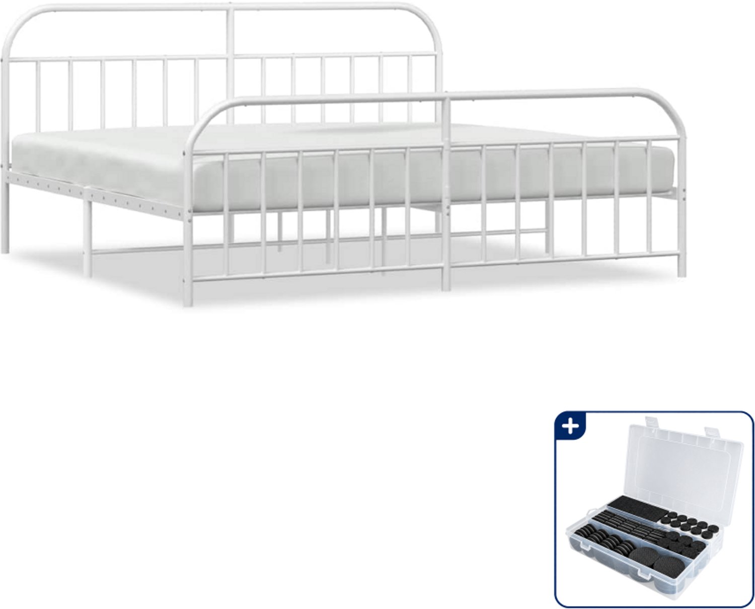 vidaXL Bedframe - 193 x 203 cm - staal - wit - Inclusief antikrasvilt 177-delig