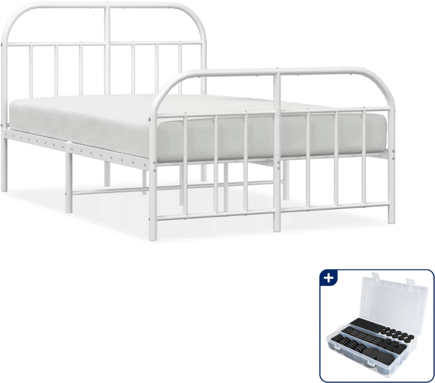 vidaXL bedframe - 120 x 190 cm - metaal - wit - Inclusief antikrasvilt 177-delig