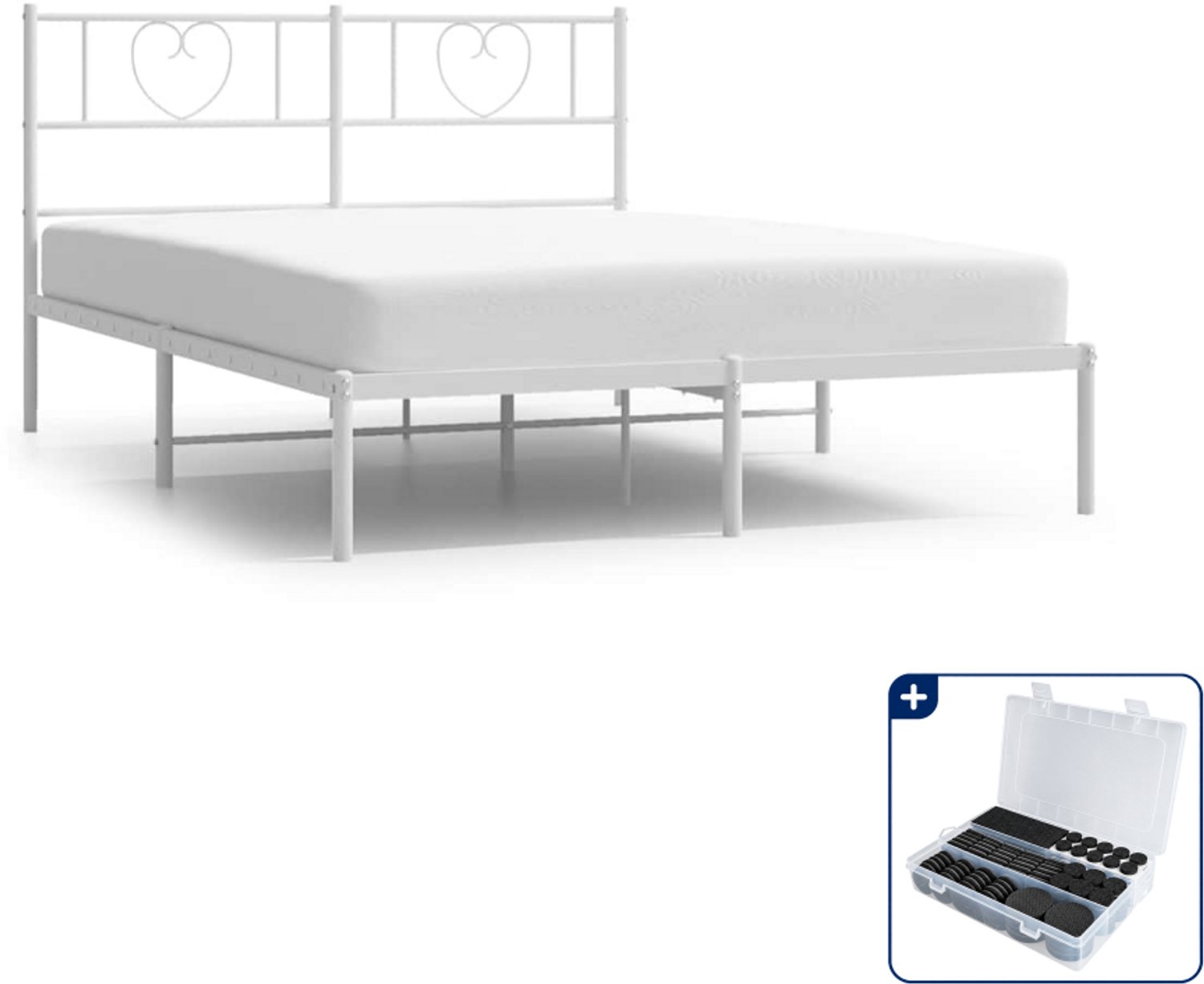 vidaXL bedframe met hoofdbord - 150 x 200 cm - staal - wit - Inclusief antikrasvilt 177-delig