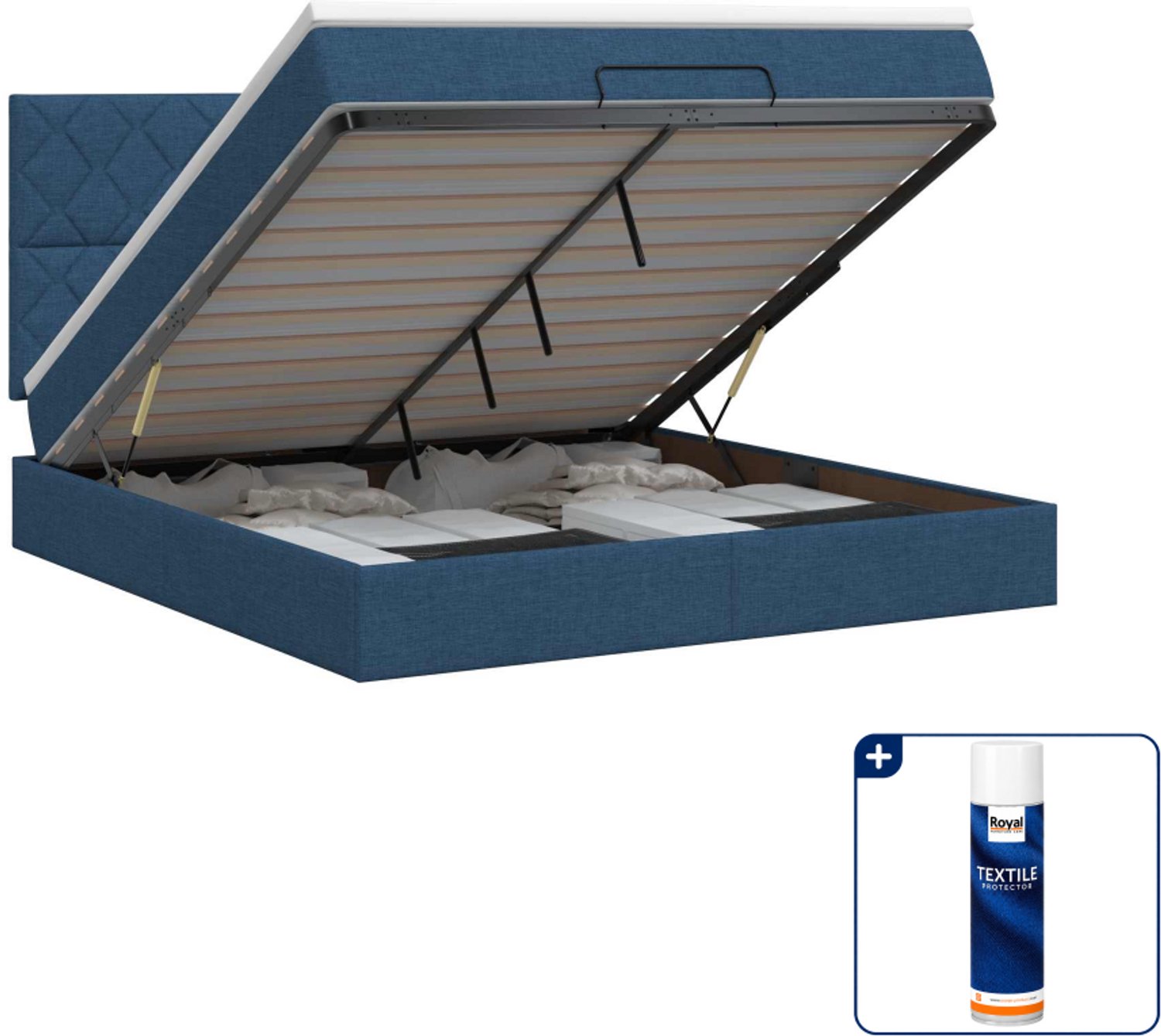 vidaXL Ottoman bed Kingsize - 180 x 200 cm - blauw - Inclusief textielbeschermer 500 ml