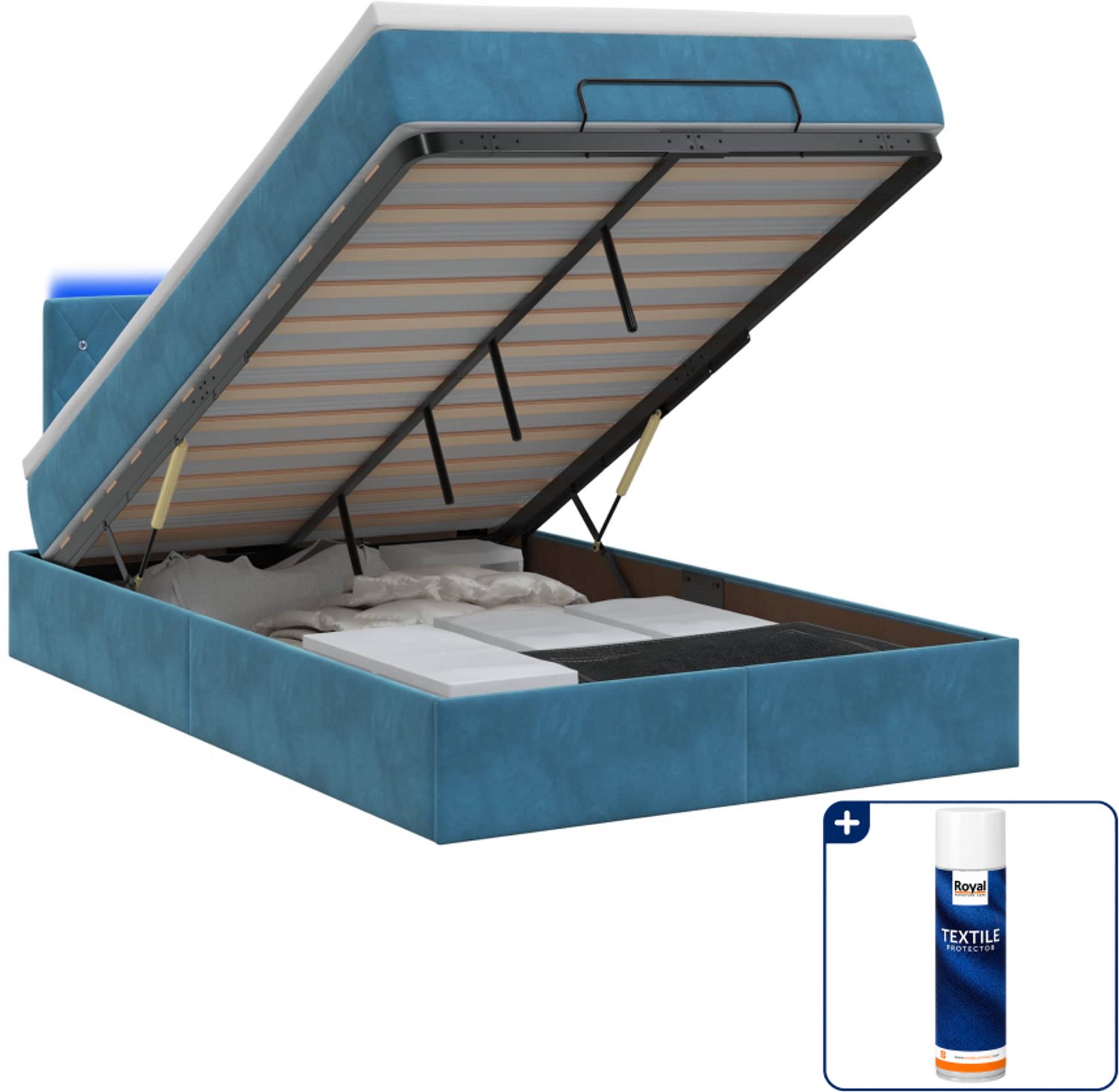 vidaXL ottoman bed - 120 x 200 cm - donkerblauw - Inclusief textielbeschermer 500 ml