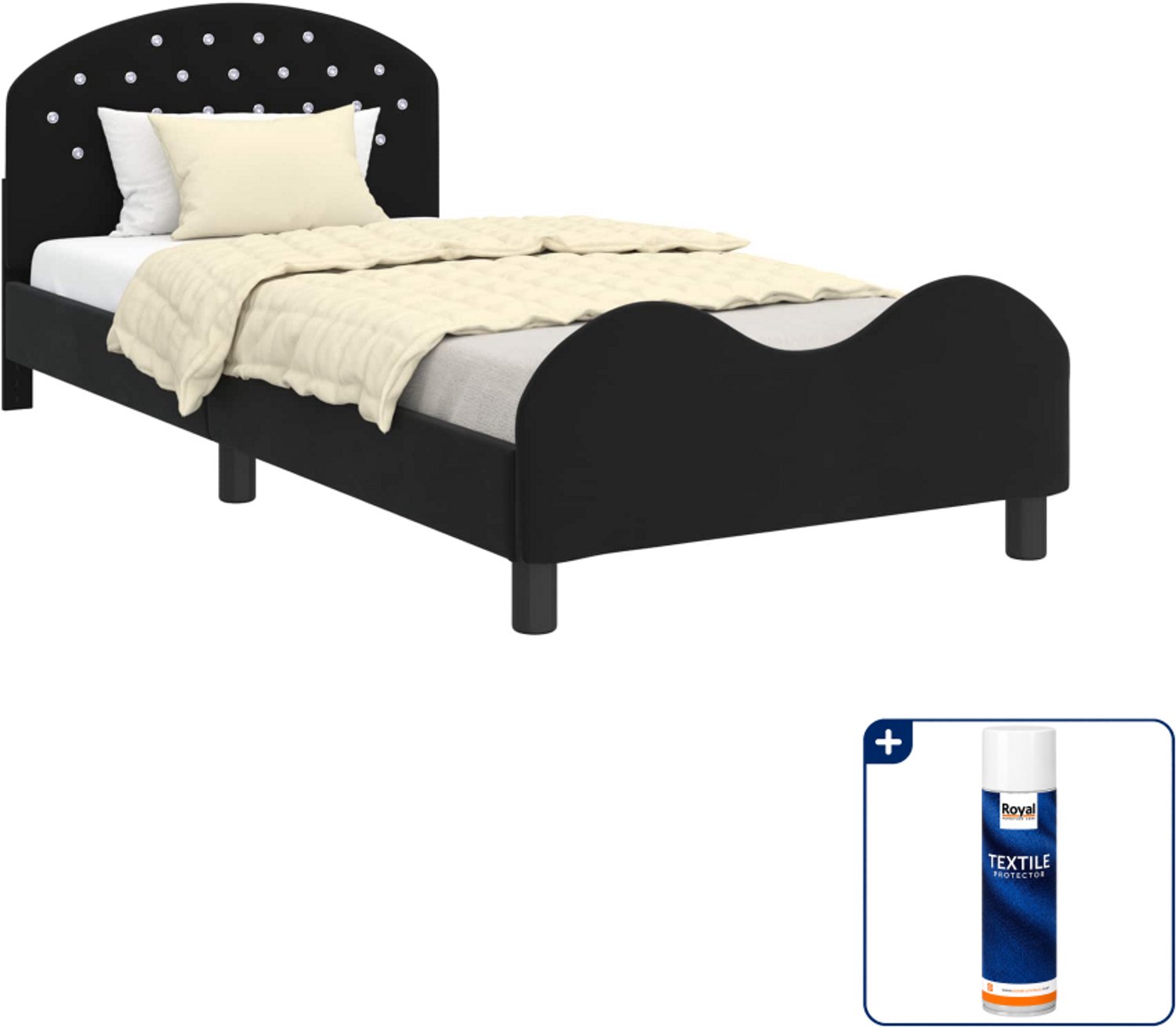 vidaXL kinderbedframe - 90 x 190 cm - fluweel - zwart - Inclusief textielbeschermer 500 ml
