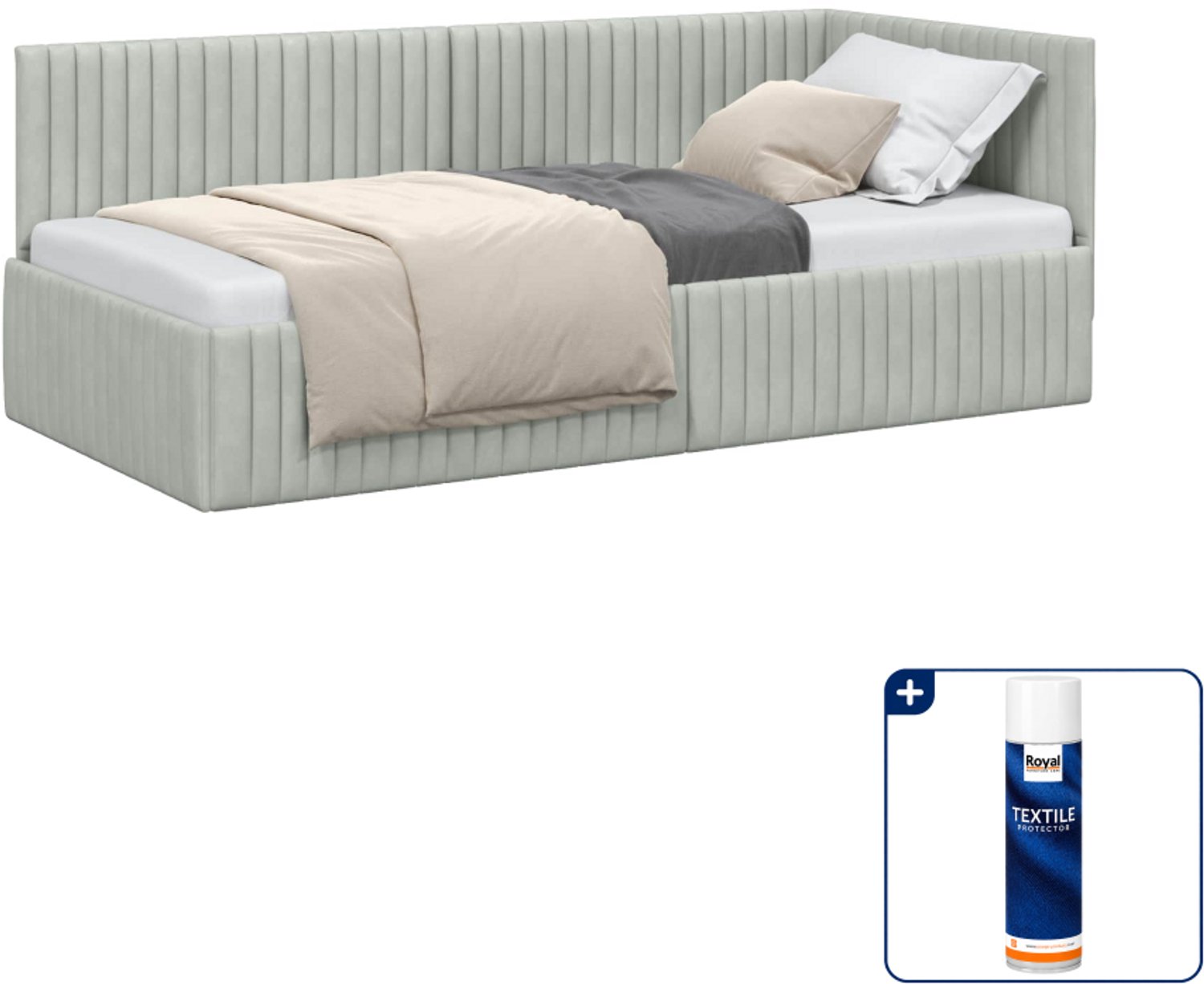 vidaXL hoekbedframe - 90 x 190 cm - fluweel - lichtgrijs - Inclusief textielbeschermer 500 ml