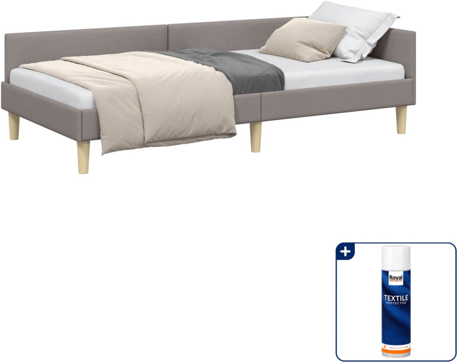 vidaXL hoekbedframe - 90 x 190 cm - stof - taupe - Inclusief textielbeschermer 500 ml