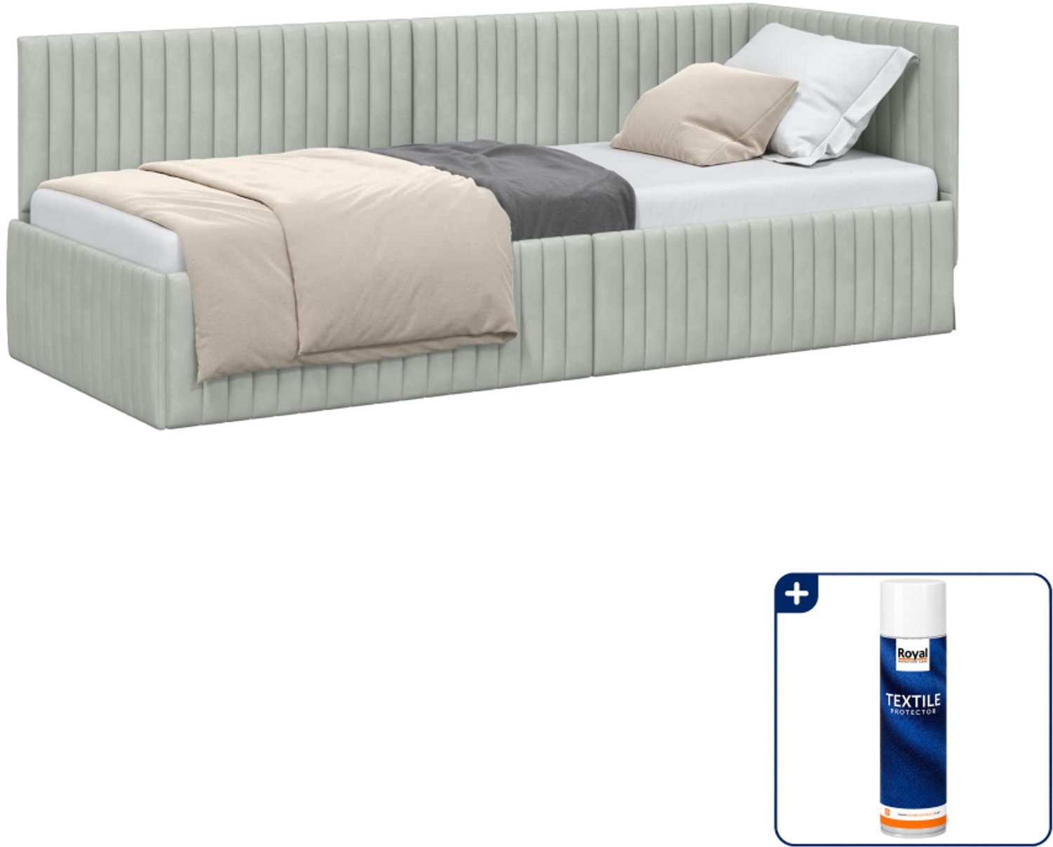 vidaXL hoekbedframe - 80 x 200 cm - fluweel - lichtgrijs - Inclusief textielbeschermer 500 ml