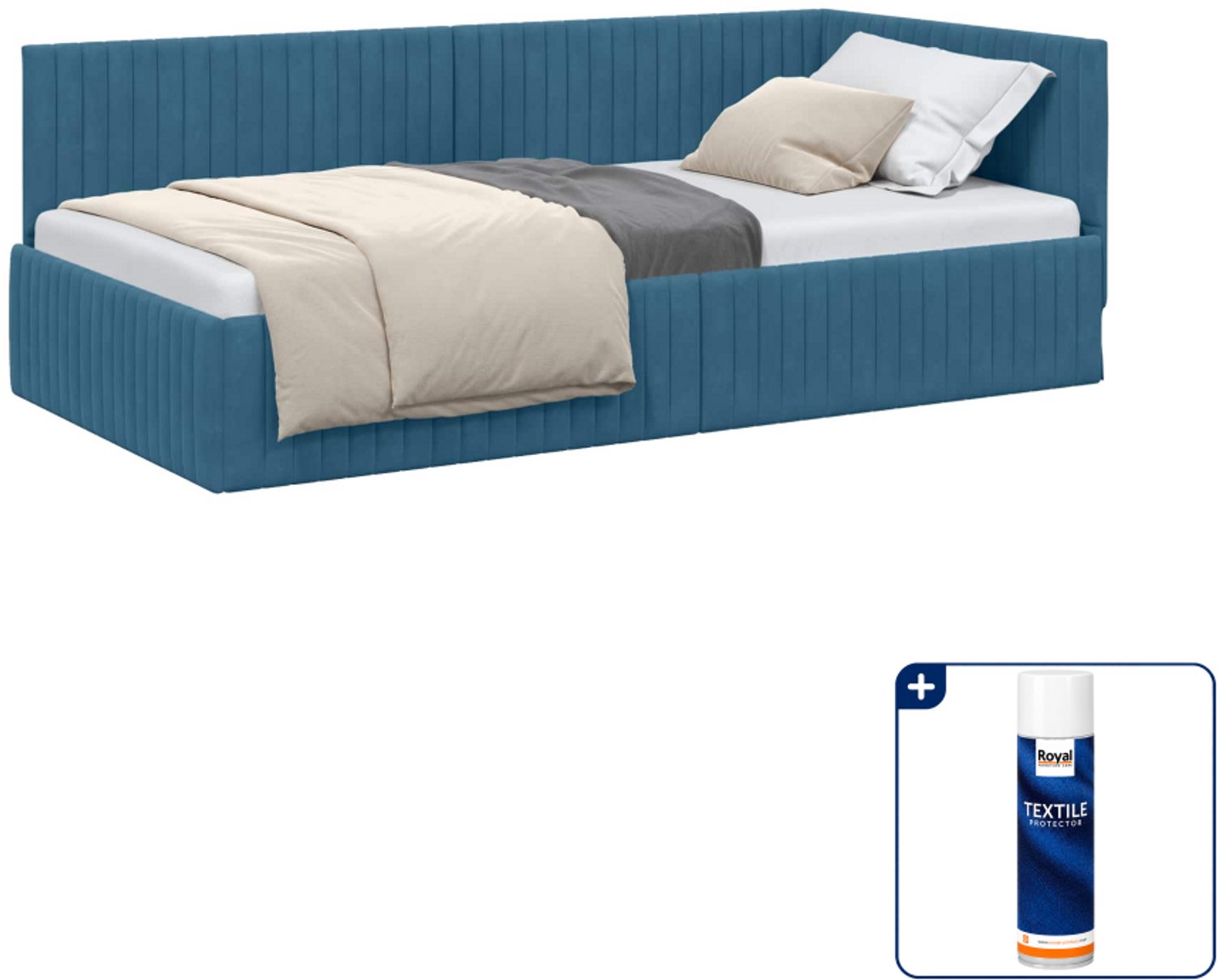 vidaXL hoekbedframe - 100 x 200 cm - fluweel - blauw - Inclusief textielbeschermer 500 ml