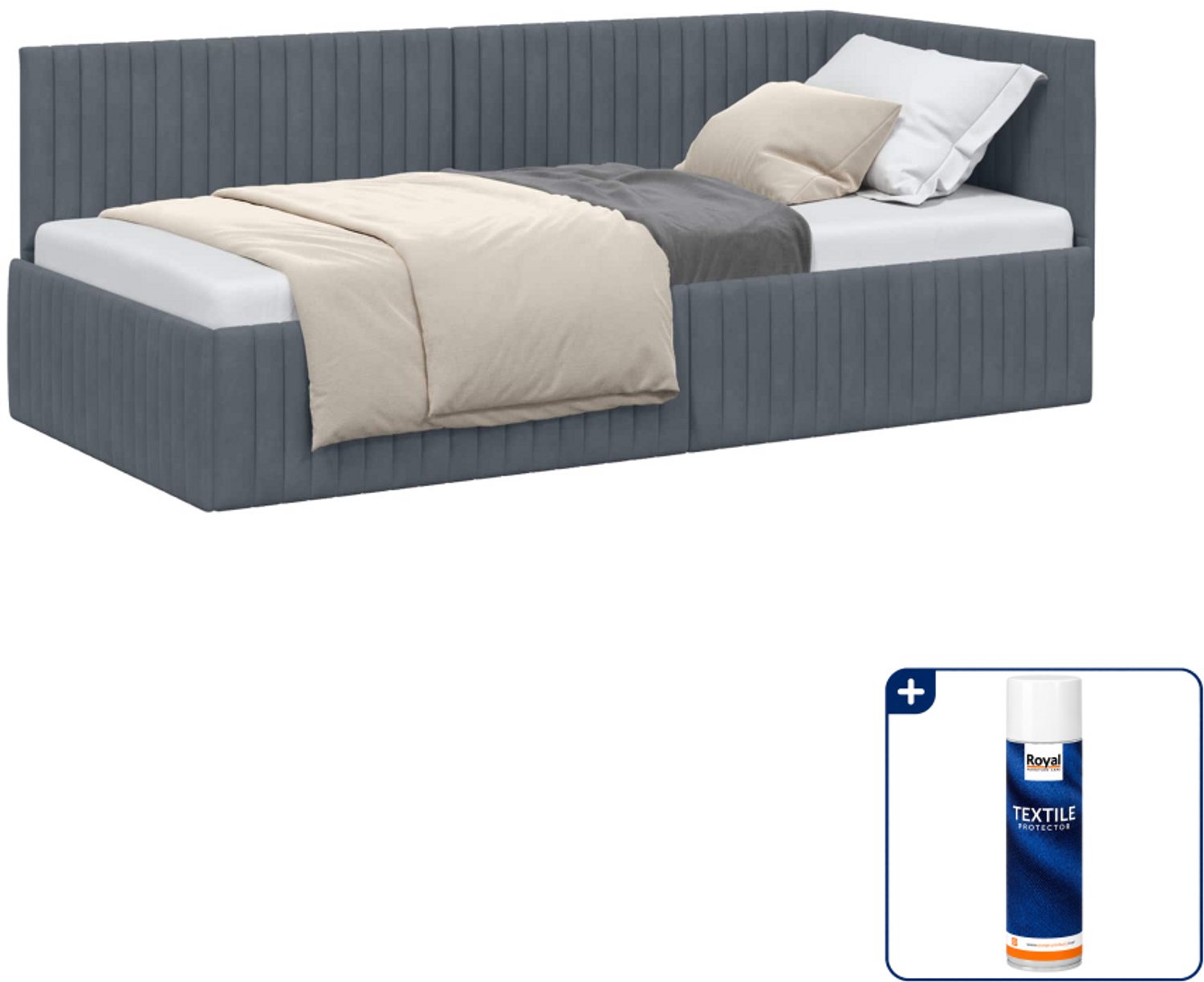 vidaXL hoekbedframe - 90 x 200 cm - fluweel - donkergrijs - Inclusief textielbeschermer 500 ml