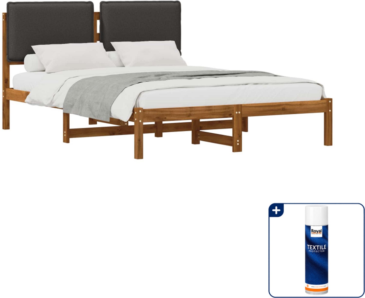 vidaXL bedframe - 120 x 190 cm - stof en acaciahout - naturel/grijs - Inclusief textielbeschermer 500 ml Tan
