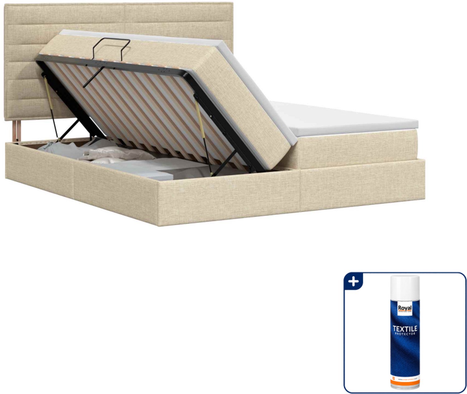 vidaXL opbergbed - 200 x 200 cm - stof - crèmekleurig - Inclusief textielbeschermer 500 ml