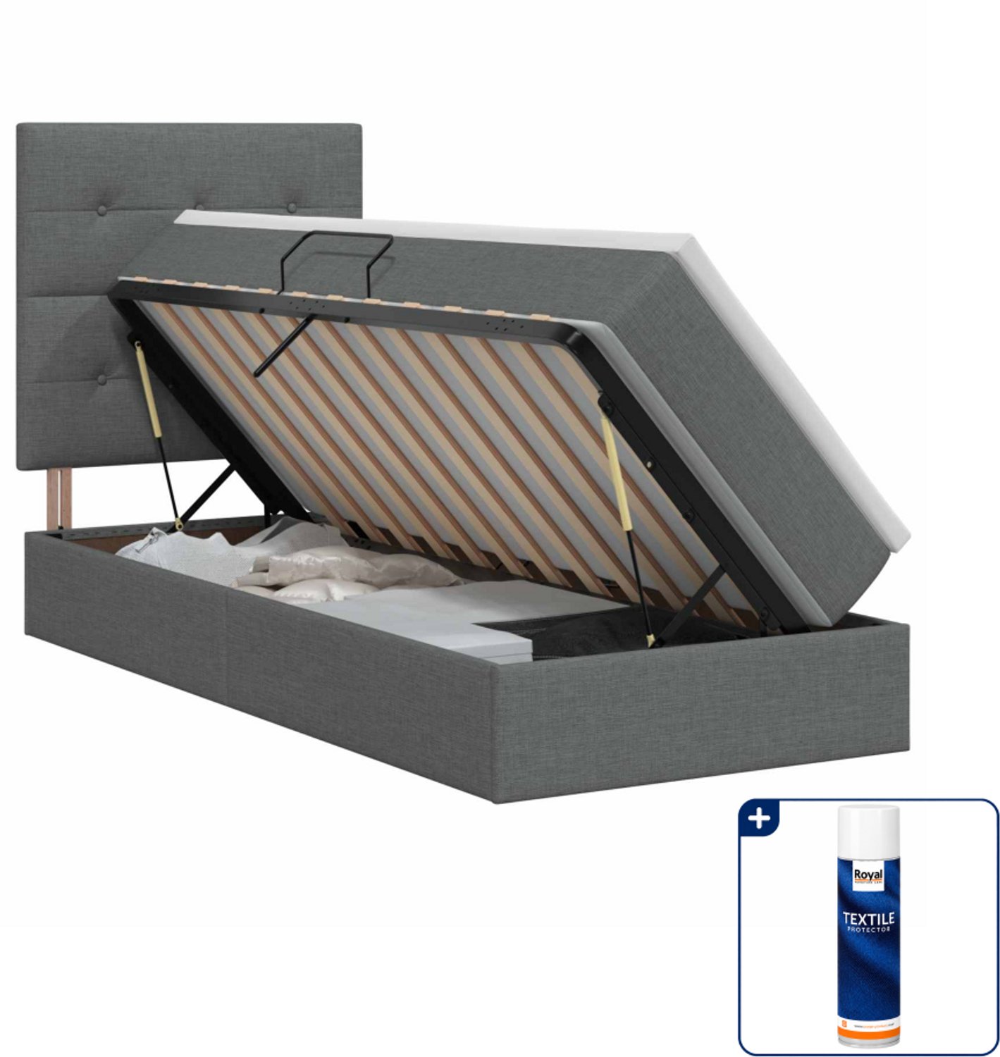 vidaXL opbergbed met matras - 100 x 200 cm - donkergrijs - Inclusief textielbeschermer 500 ml Donker Grijn