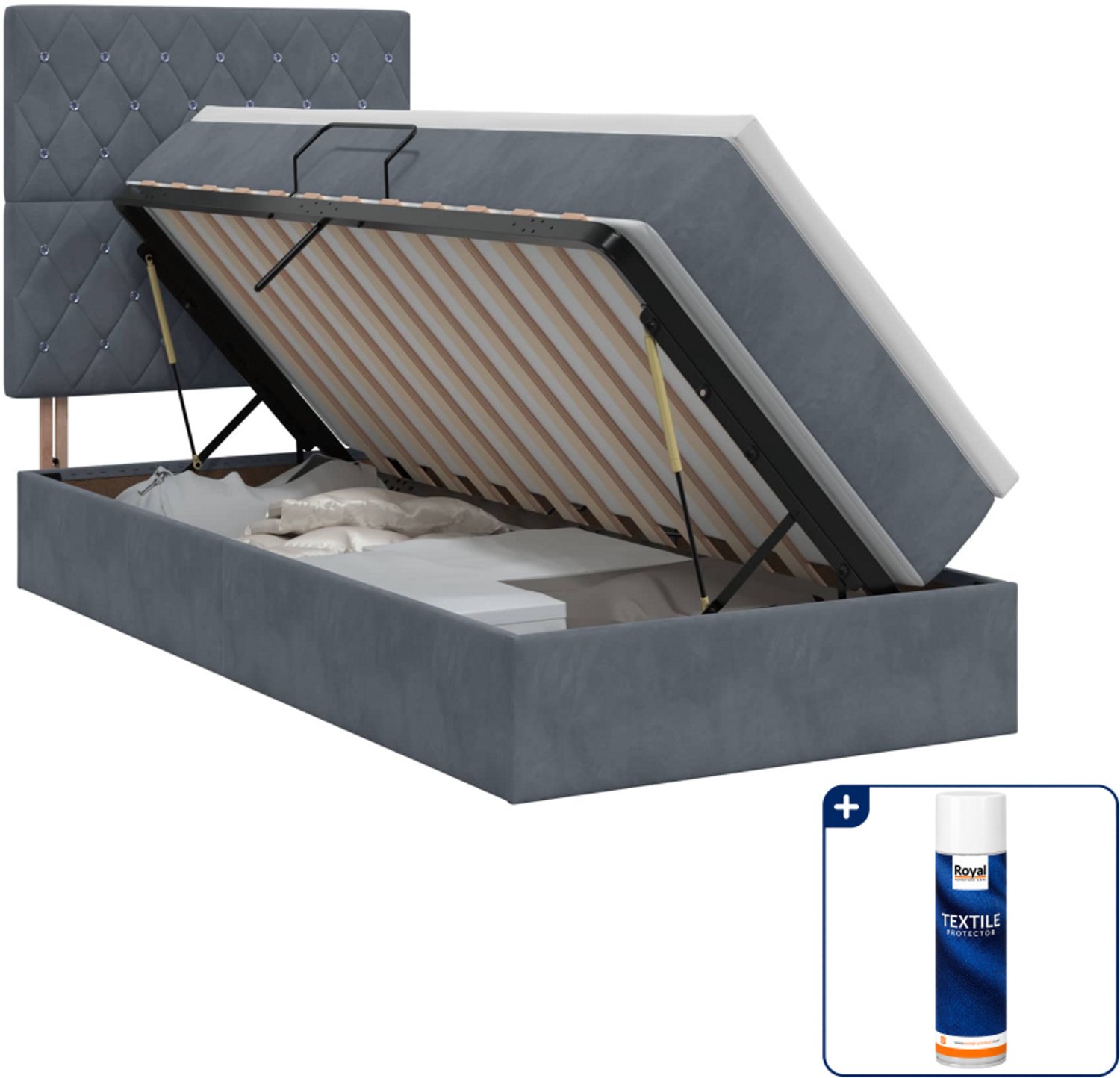 vidaXL opbergbed met matras - 100 x 200 cm - fluweel - donkergrijs - Inclusief textielbeschermer 500 ml Donker Grijn
