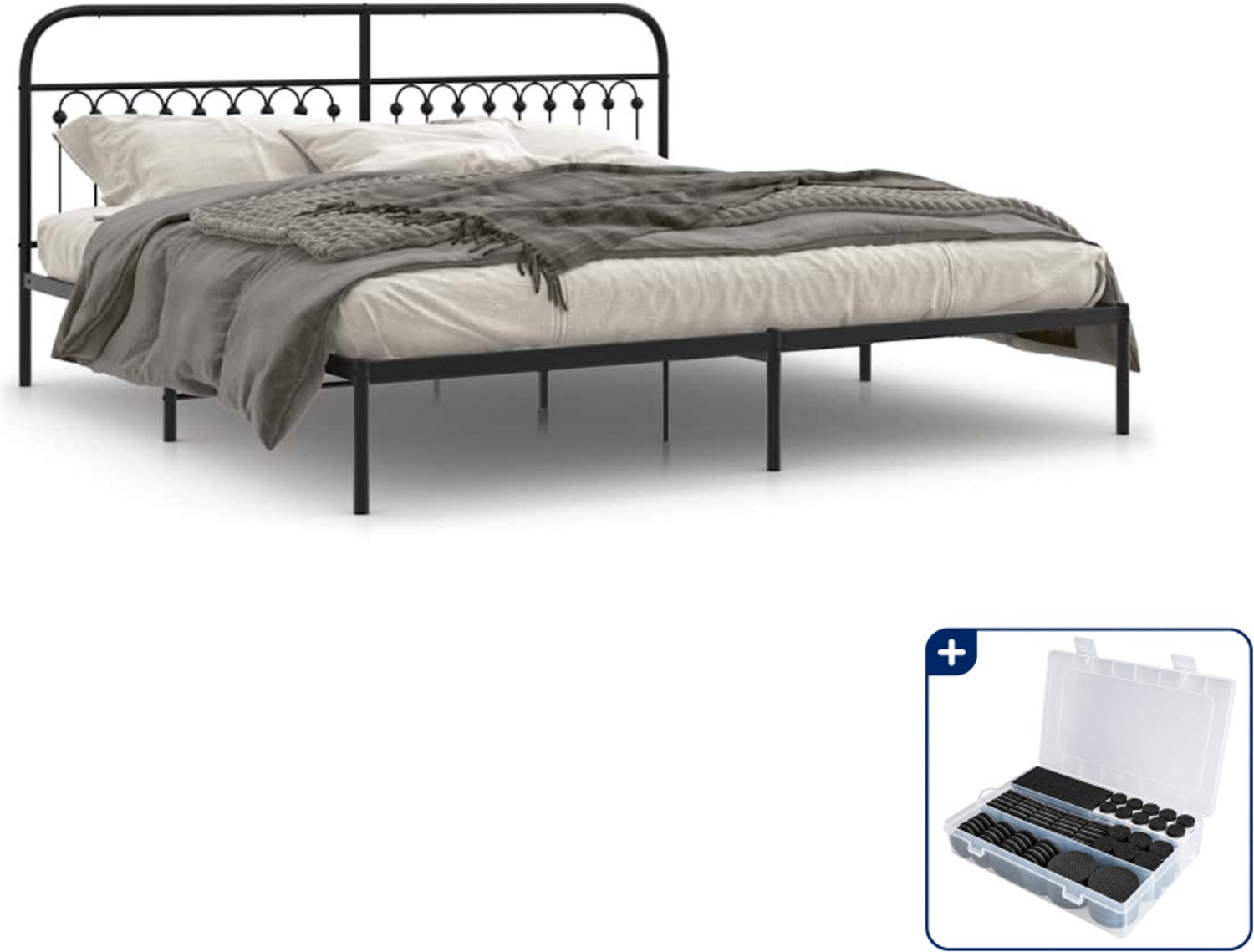 vidaXL Bedframe - 200 x 200 cm - metaal - zwart - Inclusief antikrasvilt 177-delig