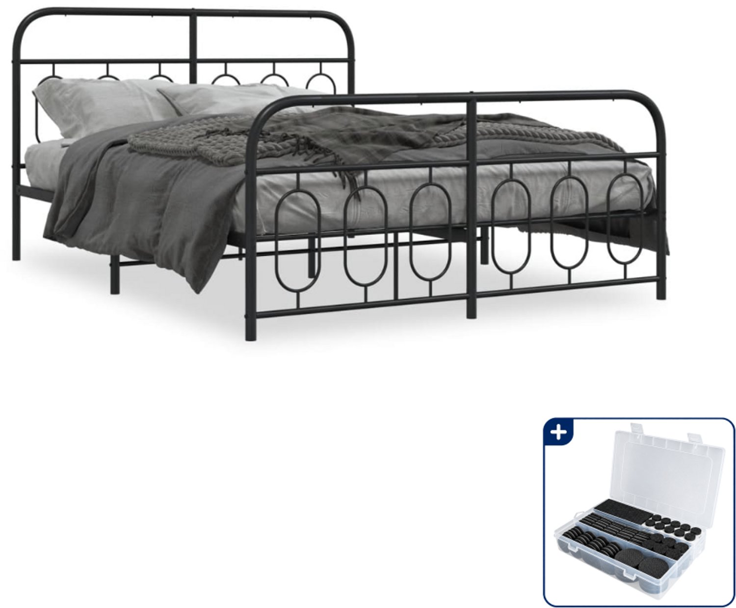vidaXL Bedframe - 135 x 190 cm - staal - zwart - Inclusief antikrasvilt 177-delig