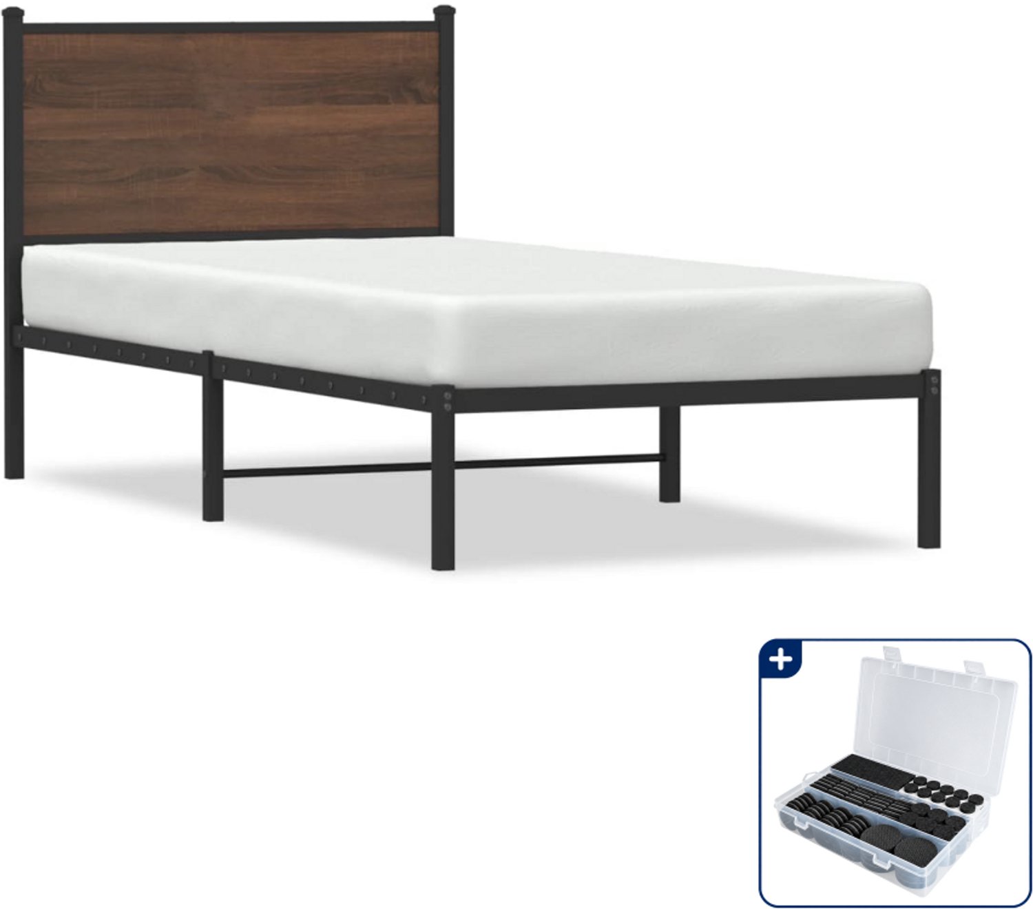 vidaXL bedframe - 80 x 200 cm - staal - bruineiken - Inclusief antikrasvilt 177-delig