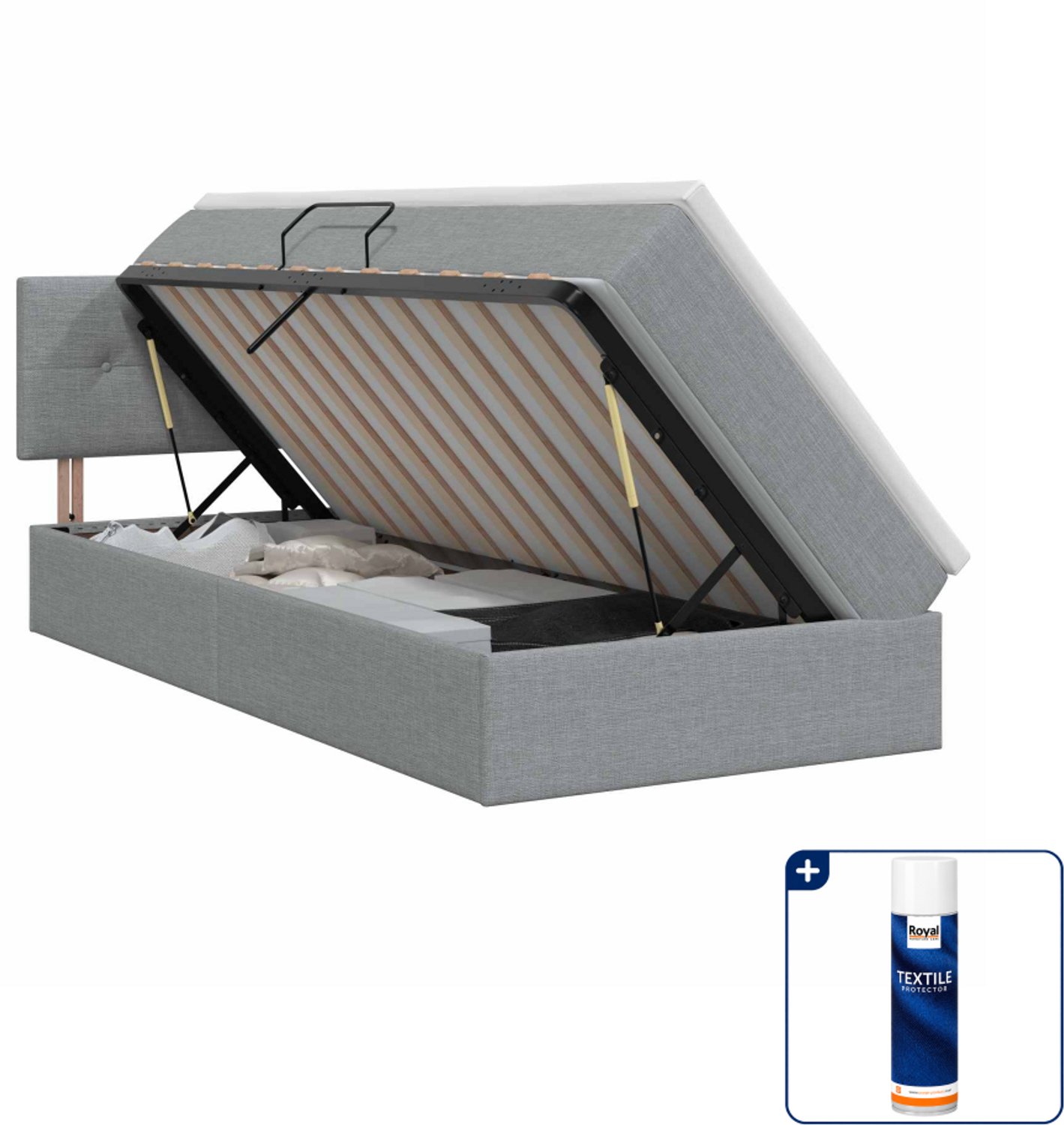 vidaXL opbergbed met matras - 90 x 190 cm - lichtgrijs - Inclusief textielbeschermer 500 ml