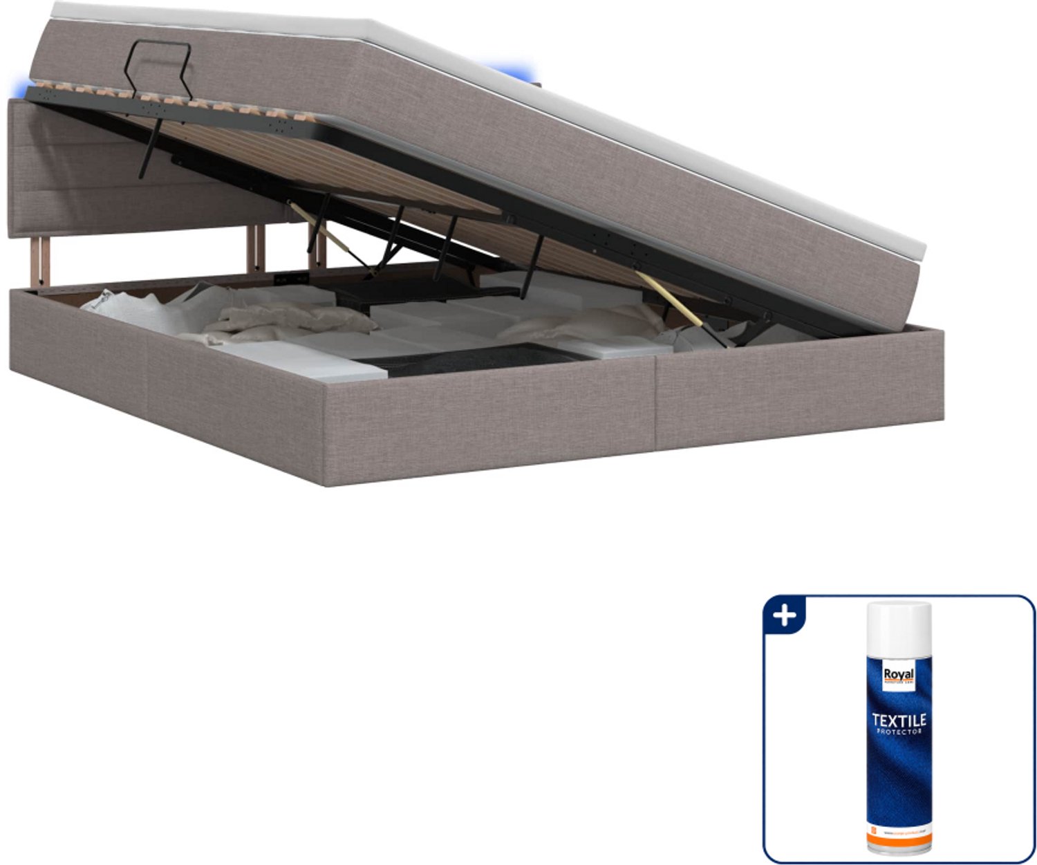 vidaXL queensize led opslagbed met matras - 160 x 200 cm - taupe - Inclusief textielbeschermer 500 ml