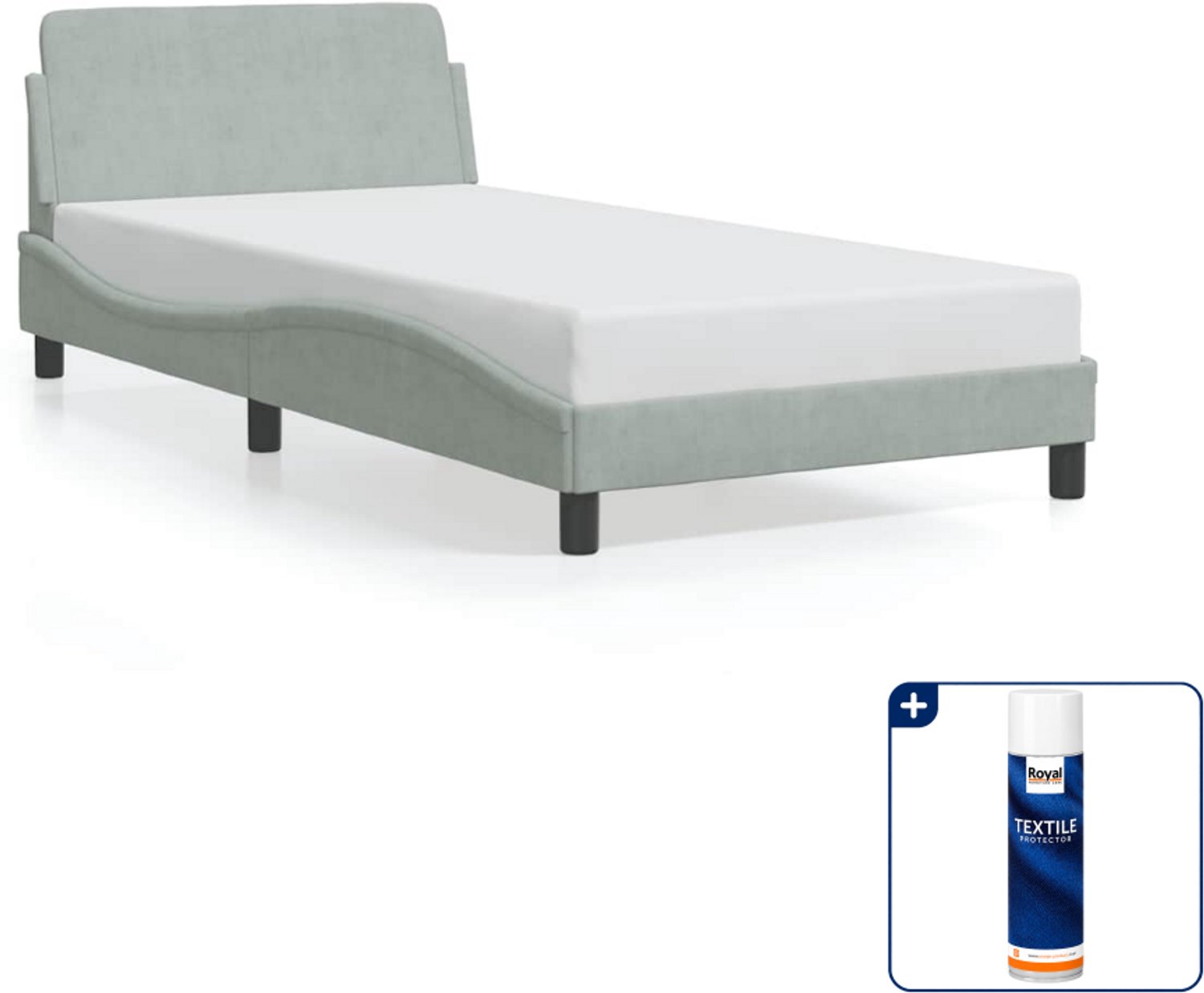 vidaXL Dover bedframe - 100 x 200 cm - fluweel - lichtgrijs - Inclusief textielbeschermer 500 ml