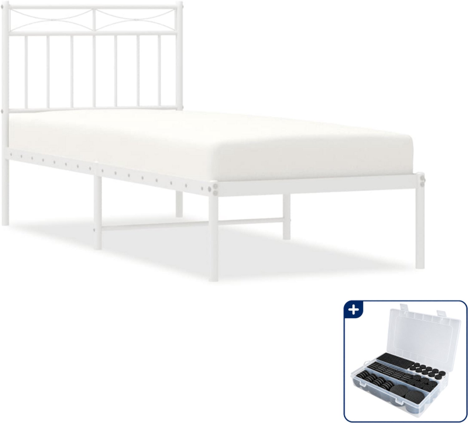 vidaXL bedframe met hoofdbord - 75 x 190 cm - wit - Inclusief antikrasvilt 177-delig