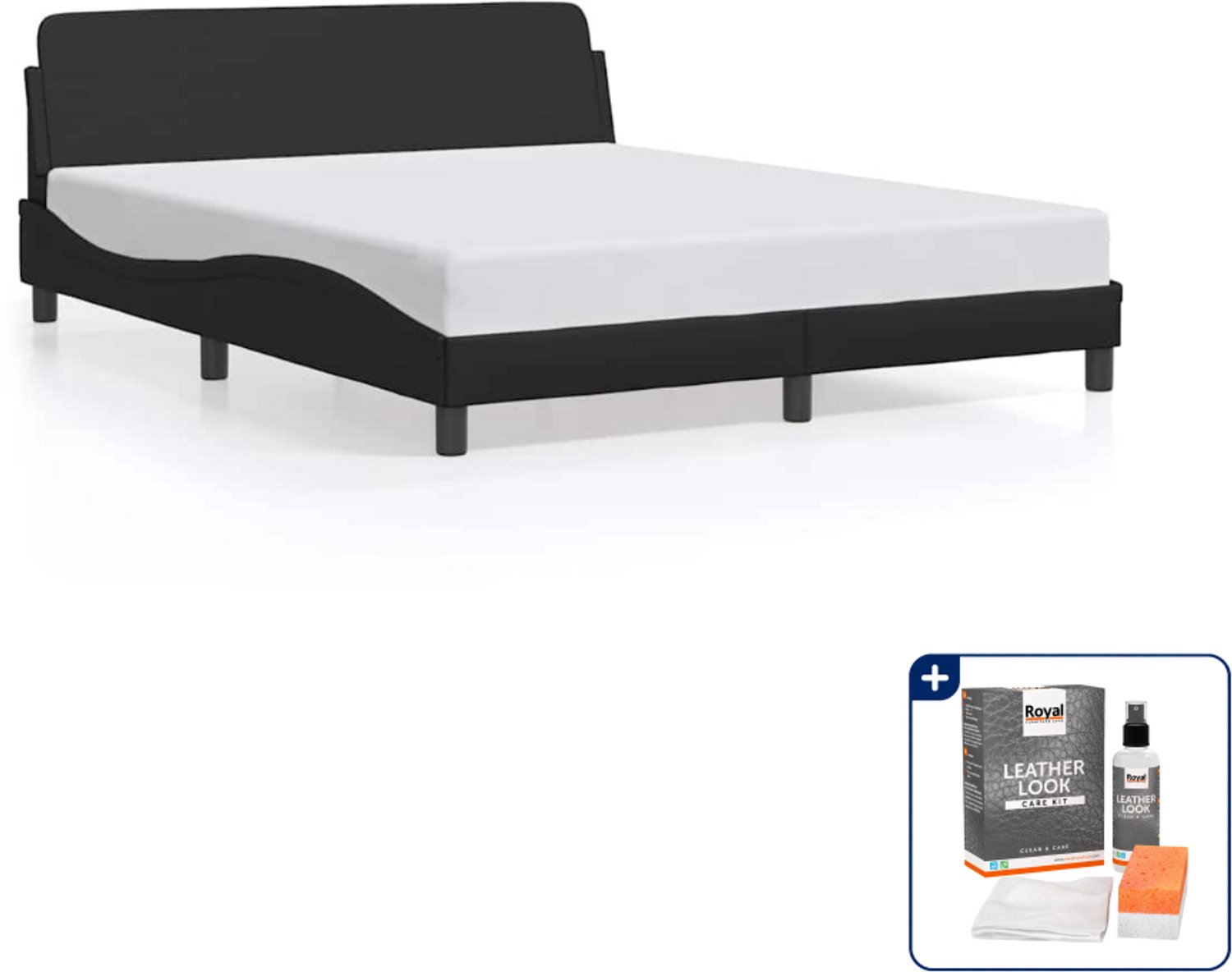 vidaXL Dover bedframe - Queensize - 160 x 200 cm - zwart - Inclusief onderhoudsset voor kunstleer 150 ml