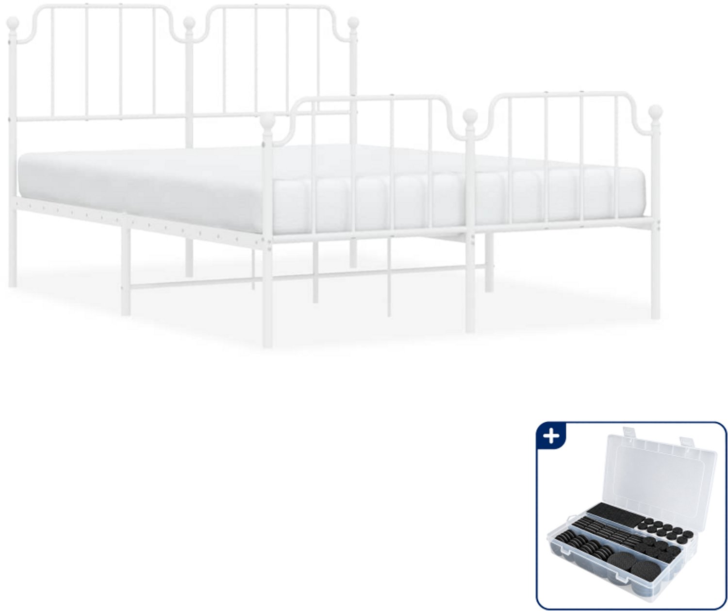 vidaXL Bedframe - 135 x 190 cm - staal - wit - Inclusief antikrasvilt 177-delig