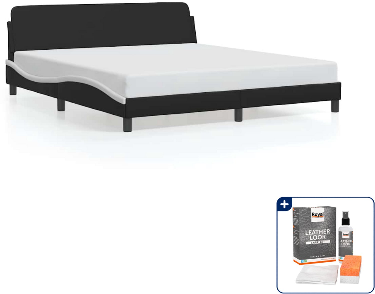 vidaXL Dover bedframe - Kingsize - 180 x 200 cm - zwart en wit - Inclusief onderhoudsset voor kunstleer 150 ml