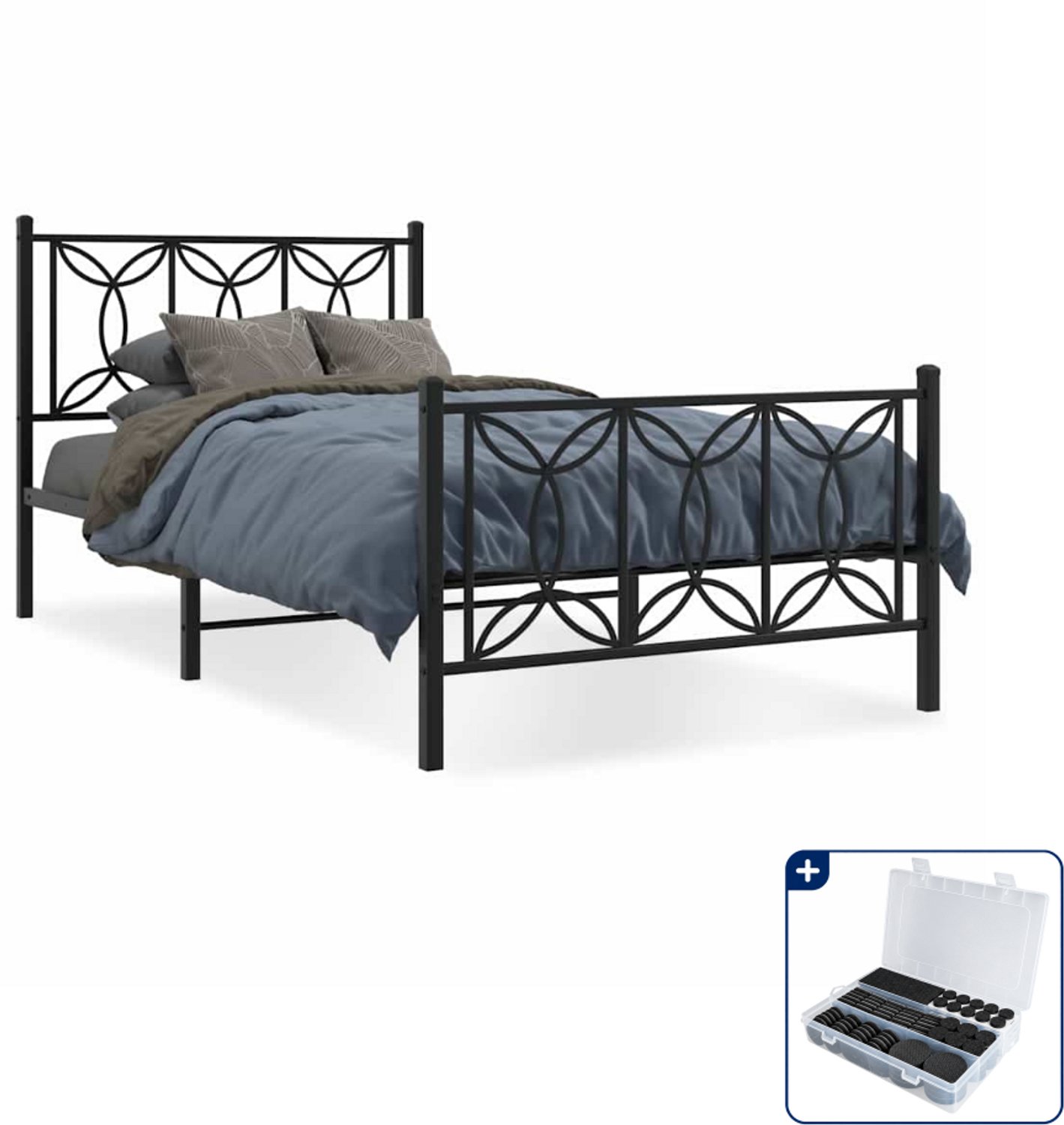 vidaXL bedframe - 100 x 200 cm - metaal - zwart - Inclusief antikrasvilt 177-delig