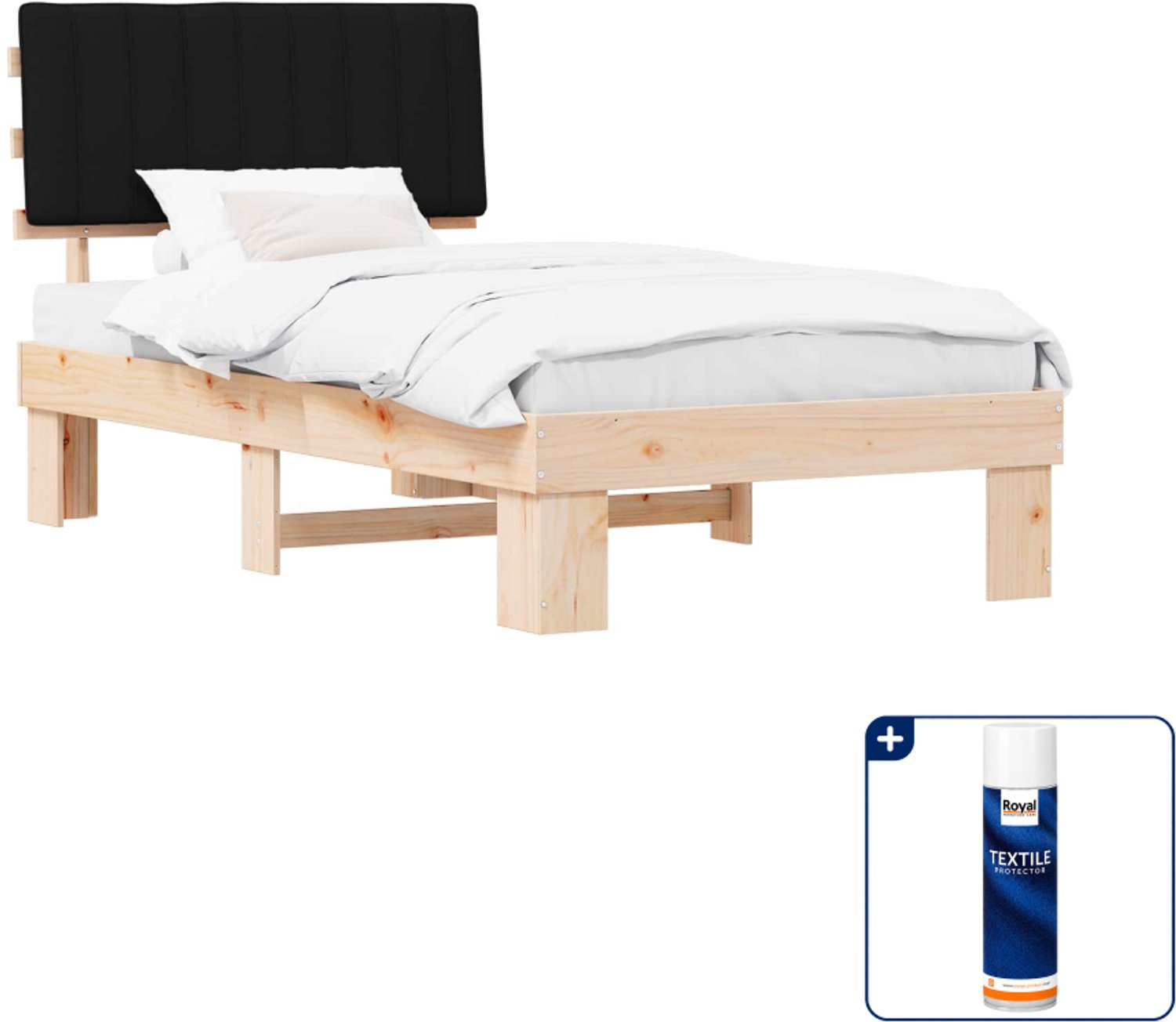 vidaXL bedframe - 100 x 200 cm - massief grenenhout - zwart - Inclusief textielbeschermer 500 ml