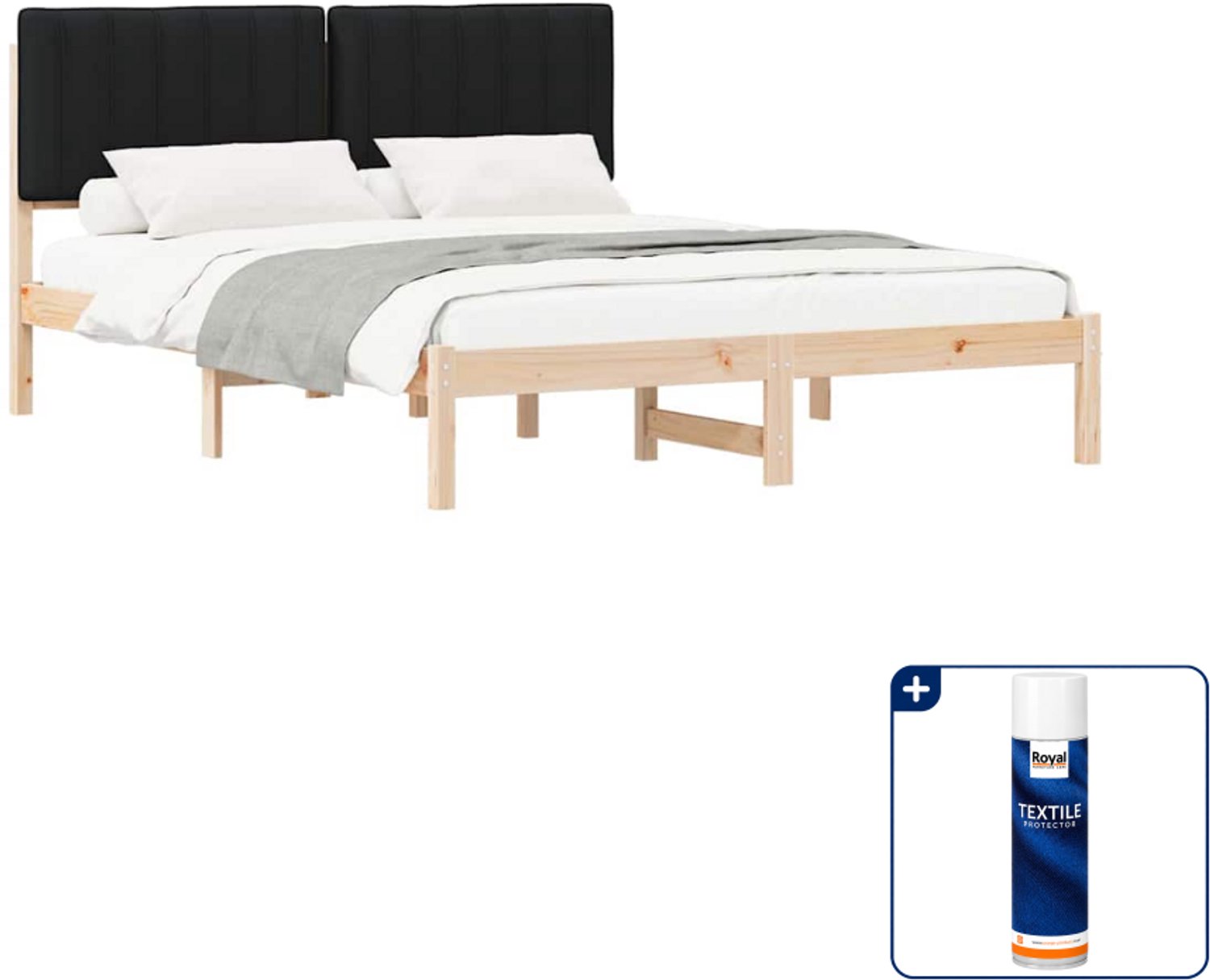 vidaXL bedframe - 150 x 200 cm - zwart - Inclusief textielbeschermer 500 ml
