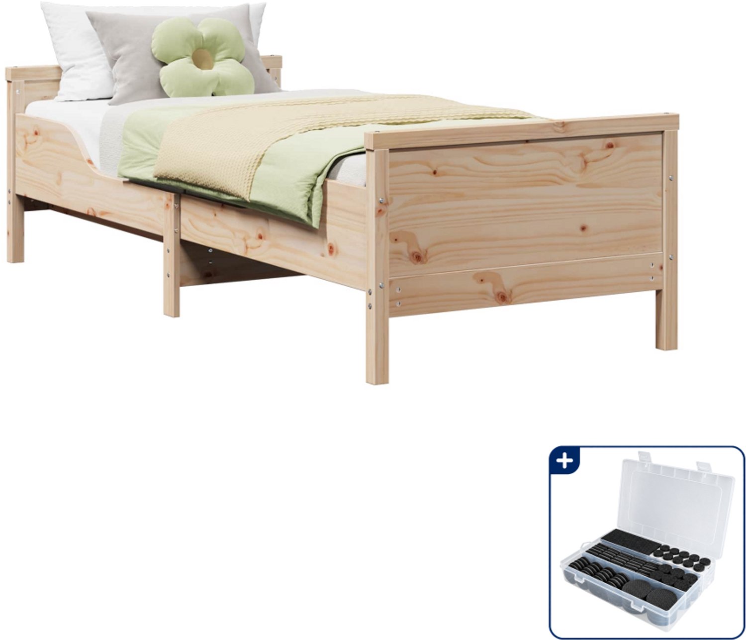 vidaXL bedframe - 80 x 200 cm - massief grenenhout - bruin - Inclusief antikrasvilt 177-delig Beige