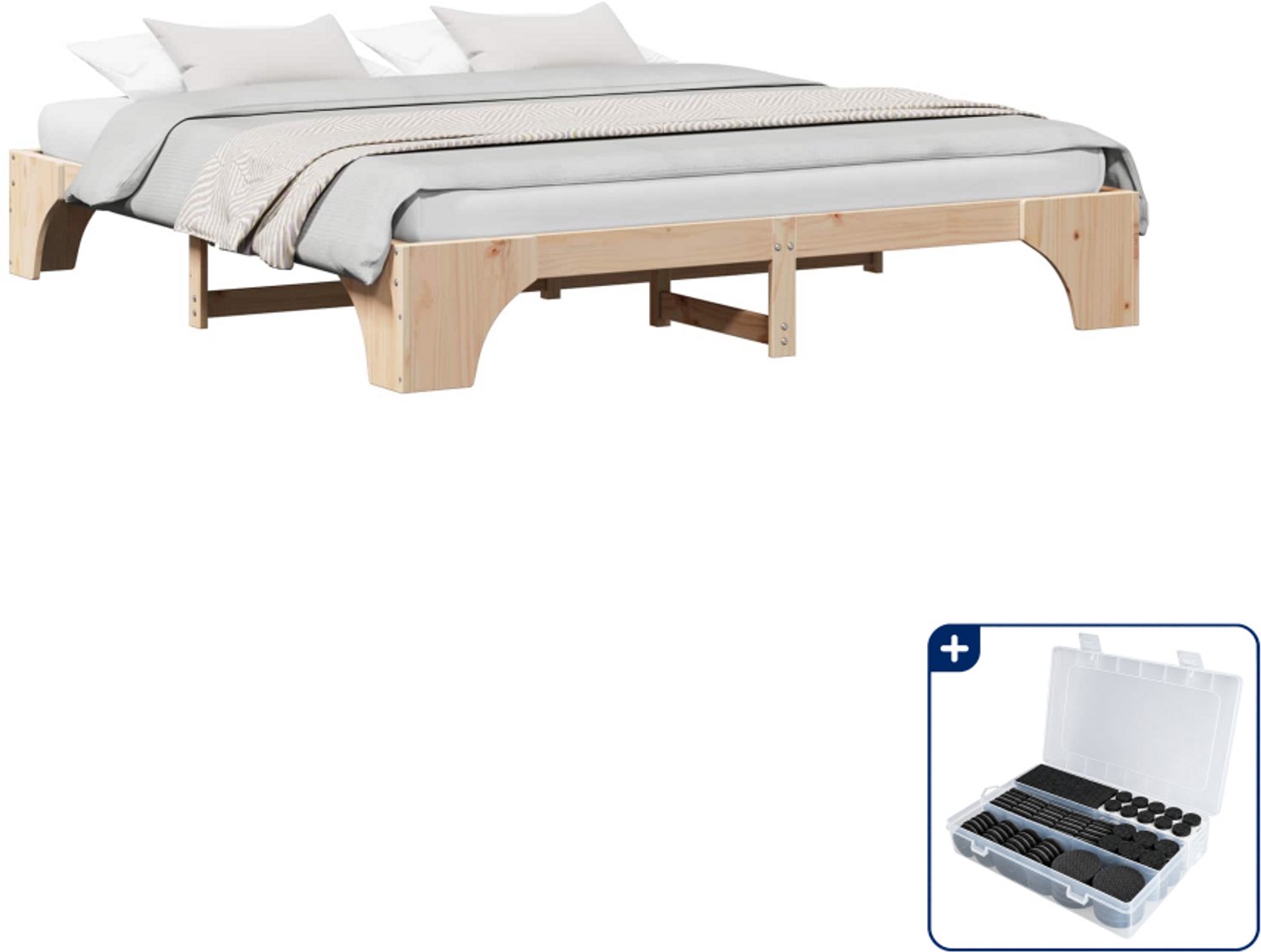 vidaXL Bedframe - Kingsize - 180 x 200 cm - massief grenenhout - naturel - Inclusief antikrasvilt 177-delig Bruin