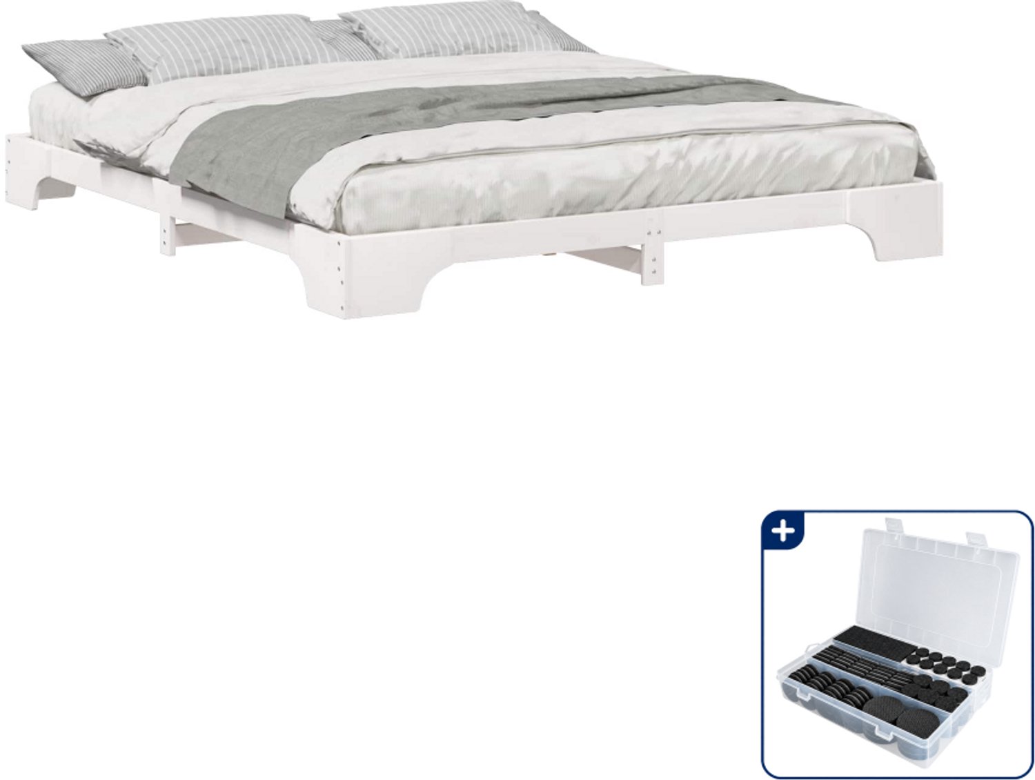vidaXL Bedframe - Super kingsize - 180 x 210 cm - wit - Inclusief antikrasvilt 177-delig