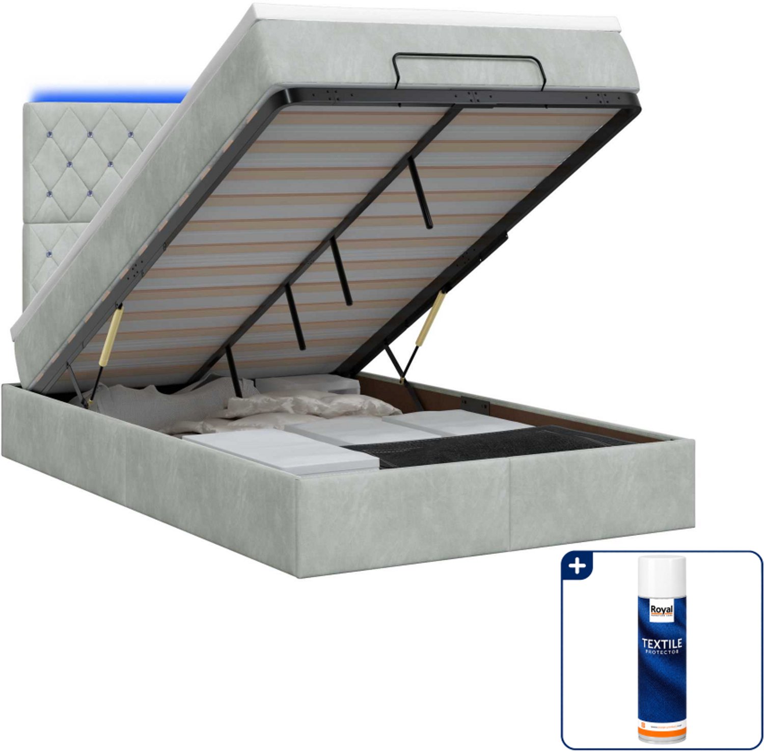 vidaXL ottoman bed met matras en led - 120 x 200 cm - lichtgrijs - Inclusief textielbeschermer 500 ml