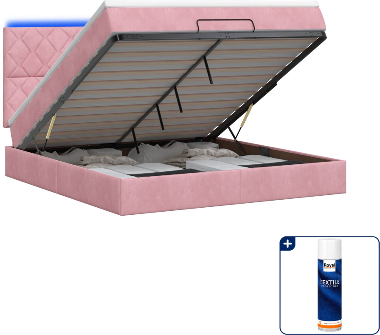 vidaXL Ottoman bed Small double - 140 x 200 cm - roze - Inclusief textielbeschermer 500 ml