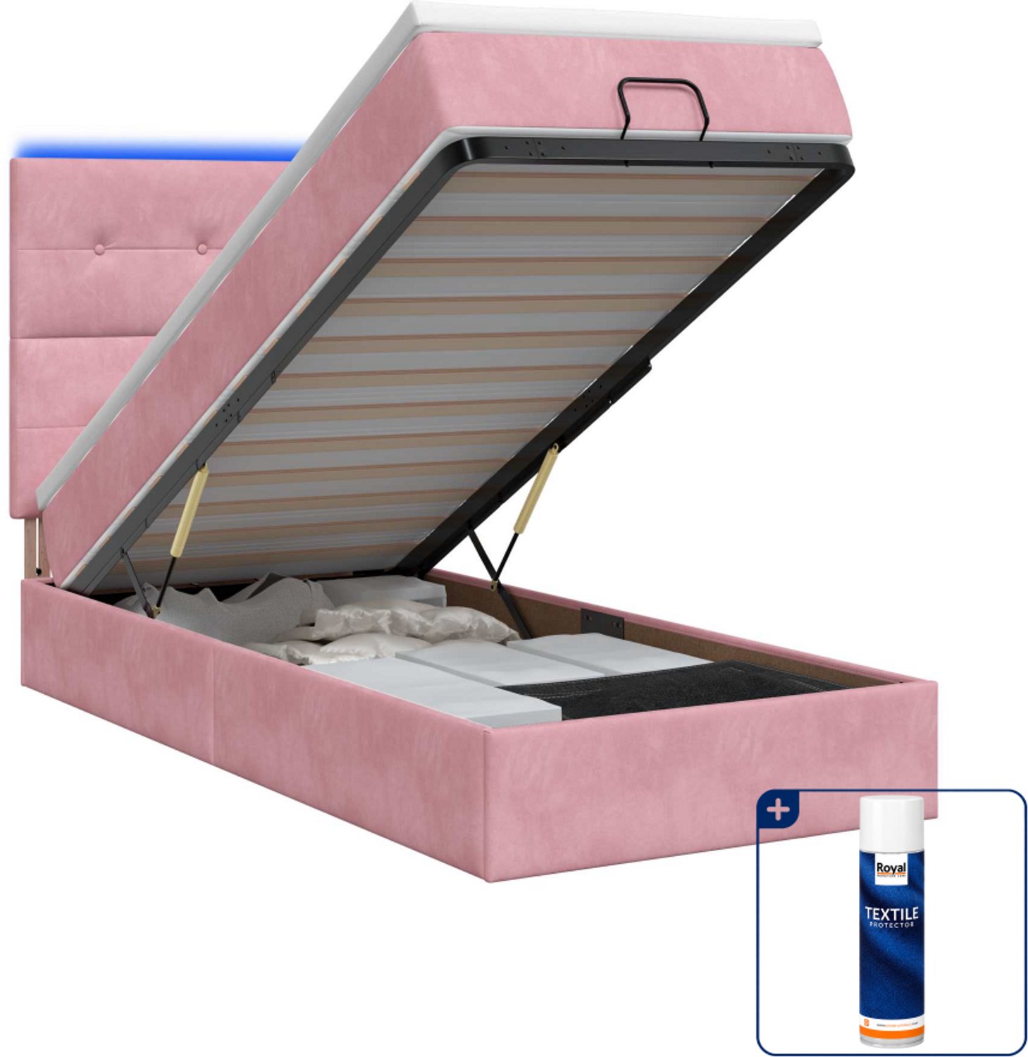 vidaXL ottoman bed - 80 x 200 cm - fluweel - roze - Inclusief textielbeschermer 500 ml