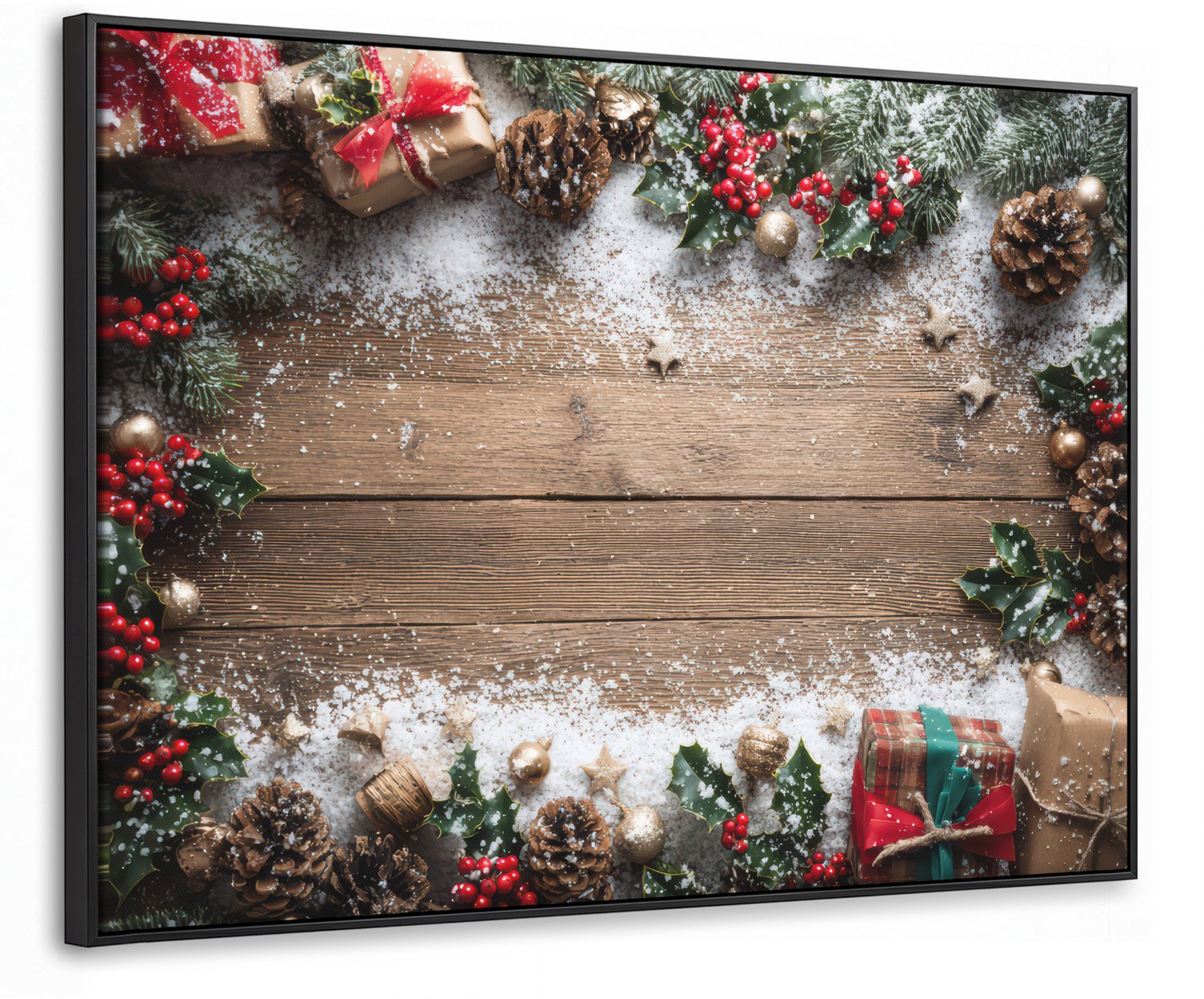 Canvas Schilderij met Baklijst 80x60cm - Kerstdecoratie - Geschenken - Hout - Veelkleurig - Muurdecoratie woonkamer - Slaapkamer decoratie - Kamer accessoires - Schilderijen op canvas met lijst