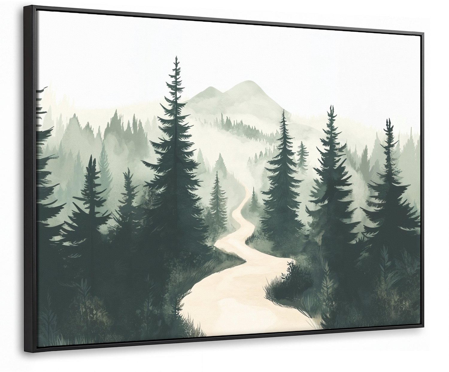 Canvas Schilderij met Baklijst 80x60cm - Pad - Bomen - Bos - Illustratie - Muurdecoratie woonkamer - Slaapkamer decoratie - Kamer accessoires - Schilderijen op canvas met lijst