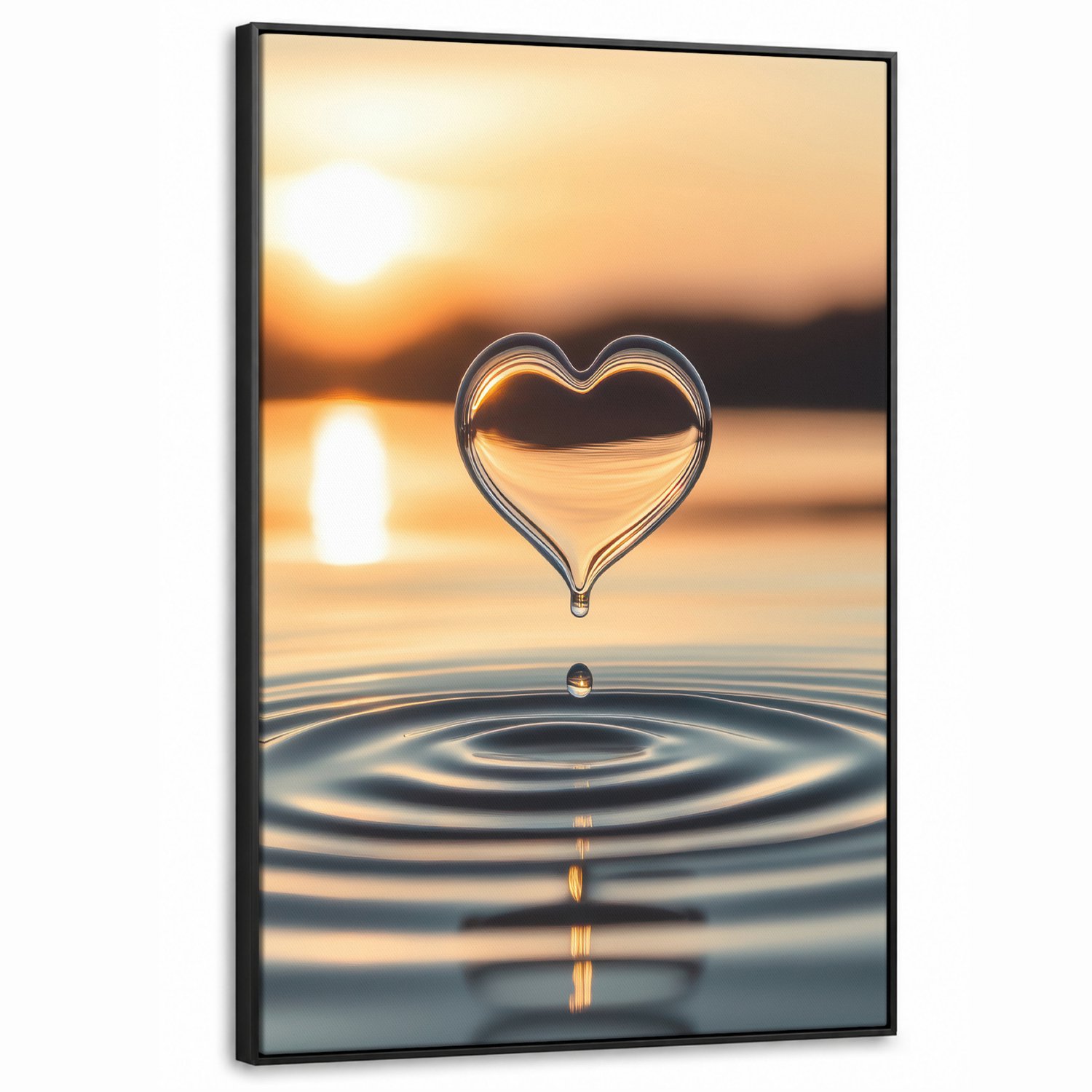 Canvas Schilderij met Baklijst XXL Canvas Schilderij met Baklijst 100x150cm - Hart - Water - Zonsondergang - Natuur - Zen - Muurdecoratie woonkamer - Slaapkamer decoratie - Kamer accessoires - Schilderijen op canvas met lijst groot